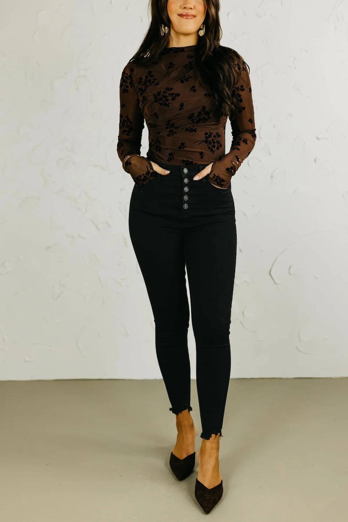 Kan Can 11 Inch High Rise Button Skinny Denim