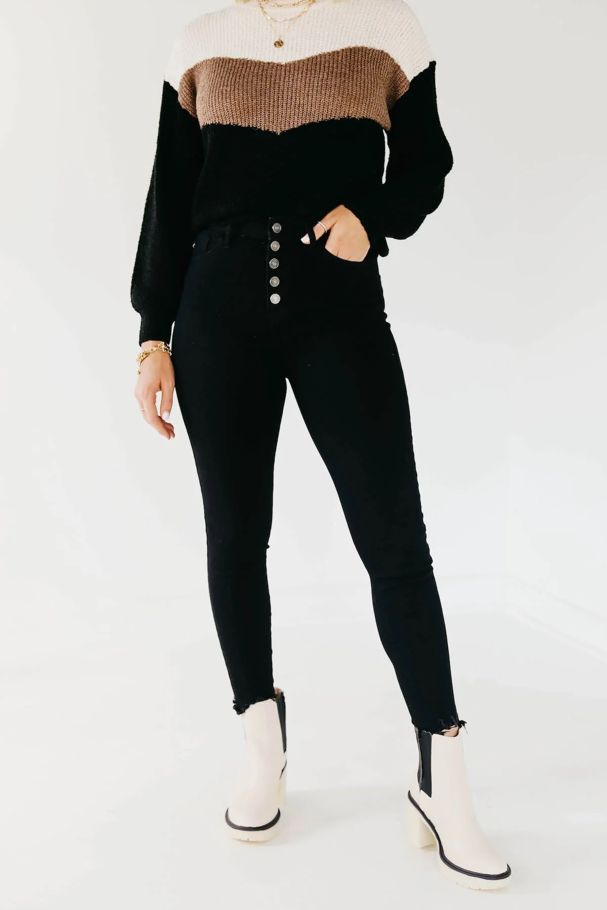 Kan Can 11 Inch High Rise Button Skinny Denim - Image 10