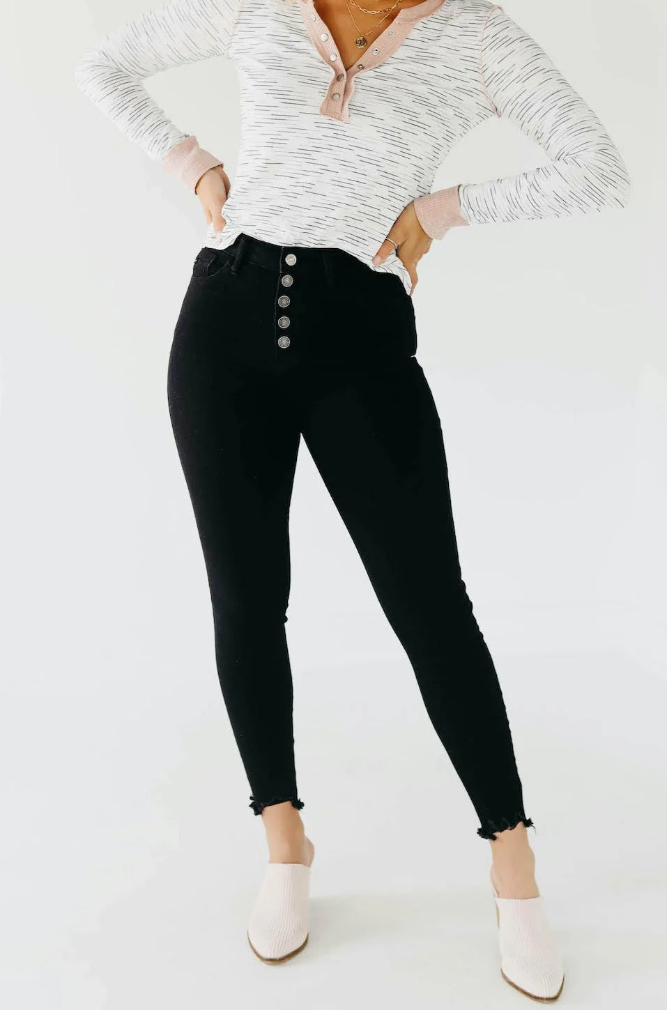 Kan Can 11 Inch High Rise Button Skinny Denim - Image 13