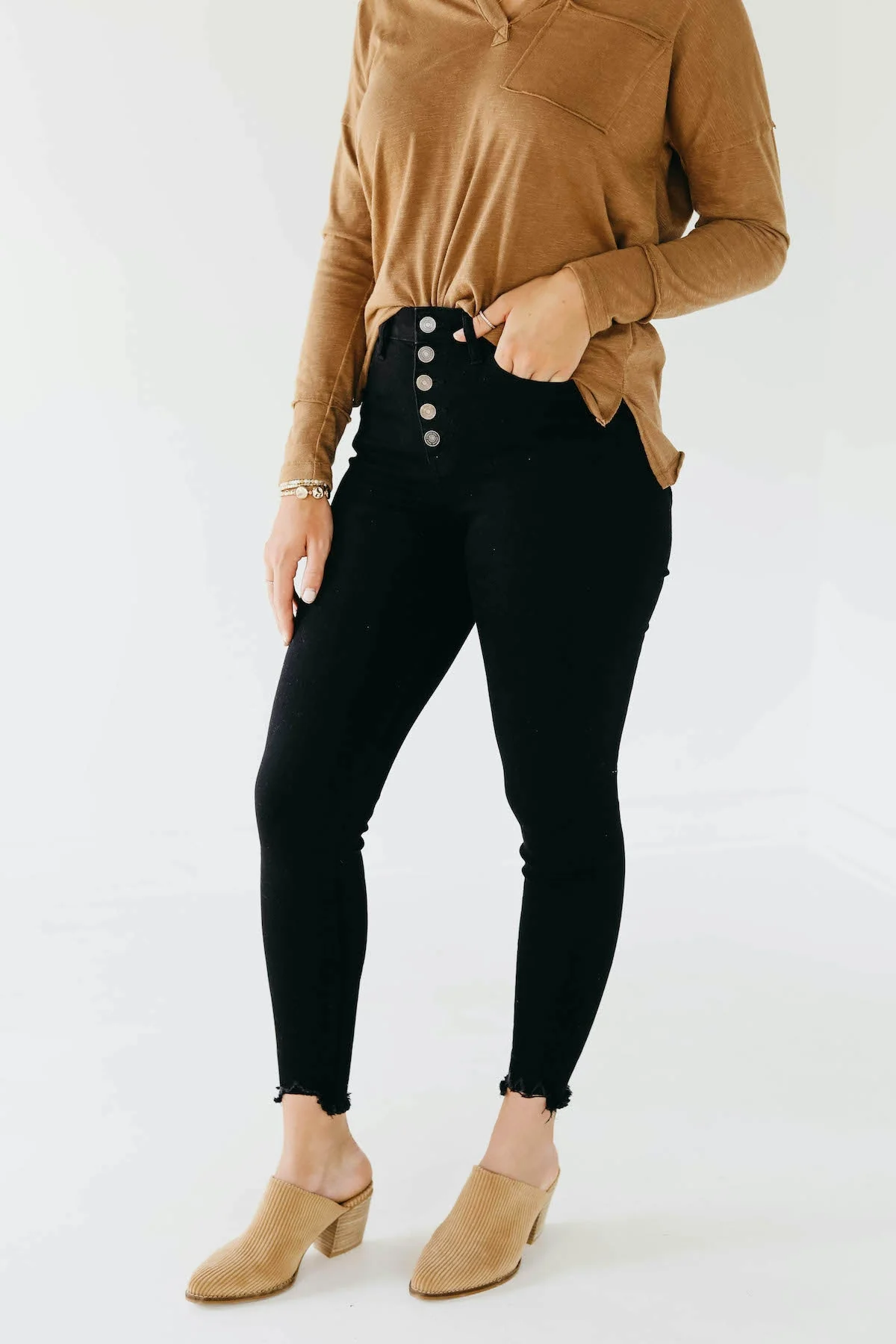 Kan Can 11 Inch High Rise Button Skinny Denim - Image 14