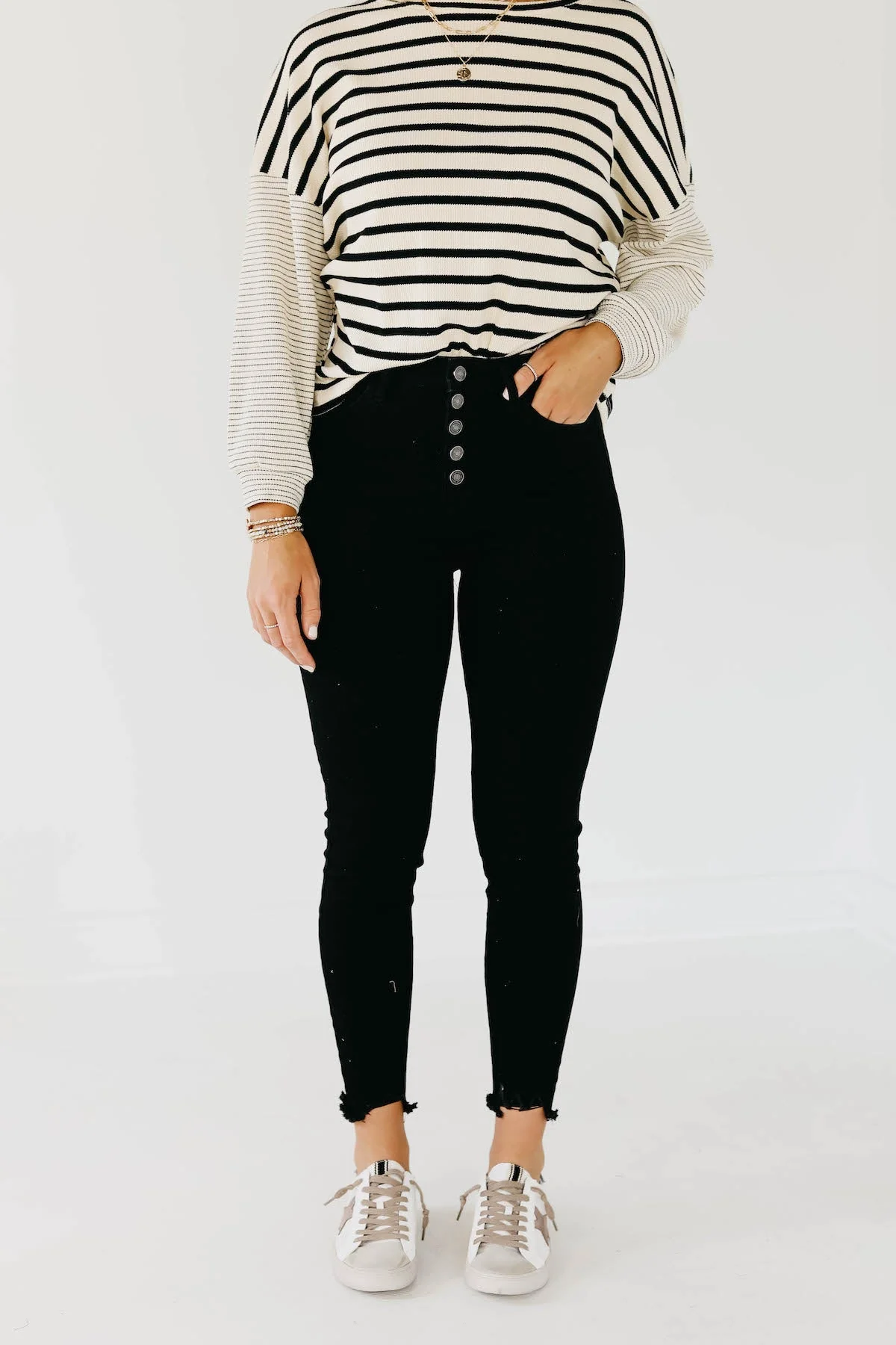 Kan Can 11 Inch High Rise Button Skinny Denim - Image 16