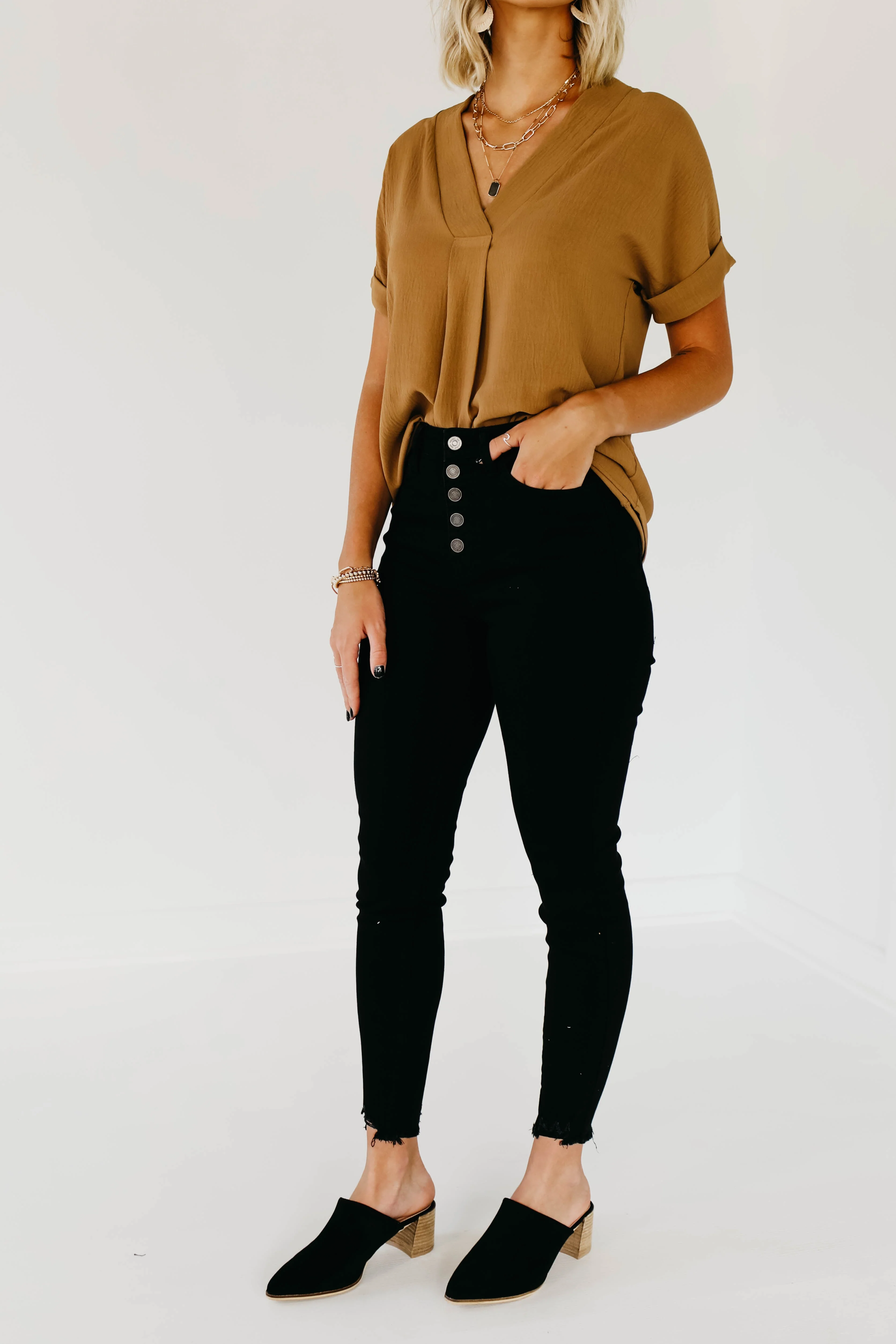 Kan Can 11 Inch High Rise Button Skinny Denim - Image 19