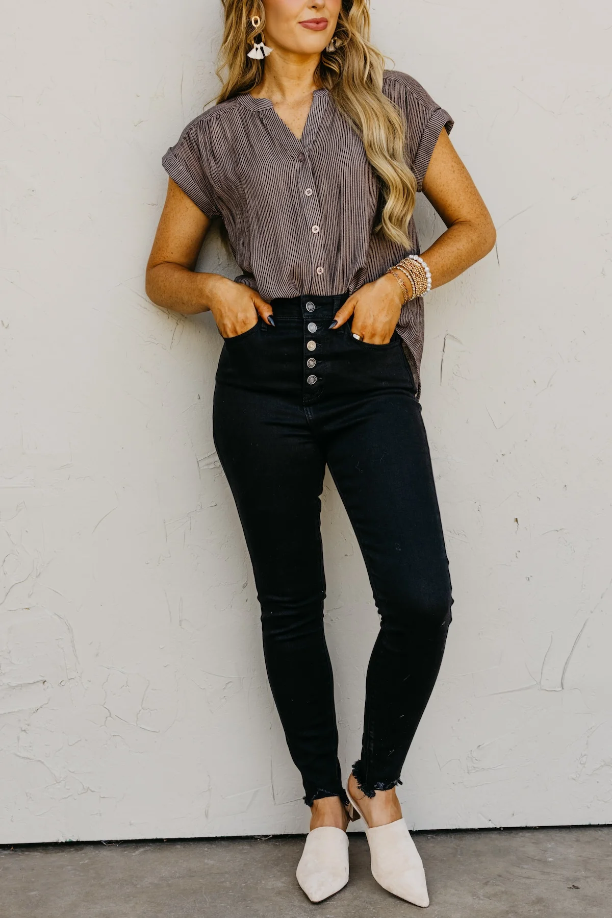 Kan Can 11 Inch High Rise Button Skinny Denim - Image 5