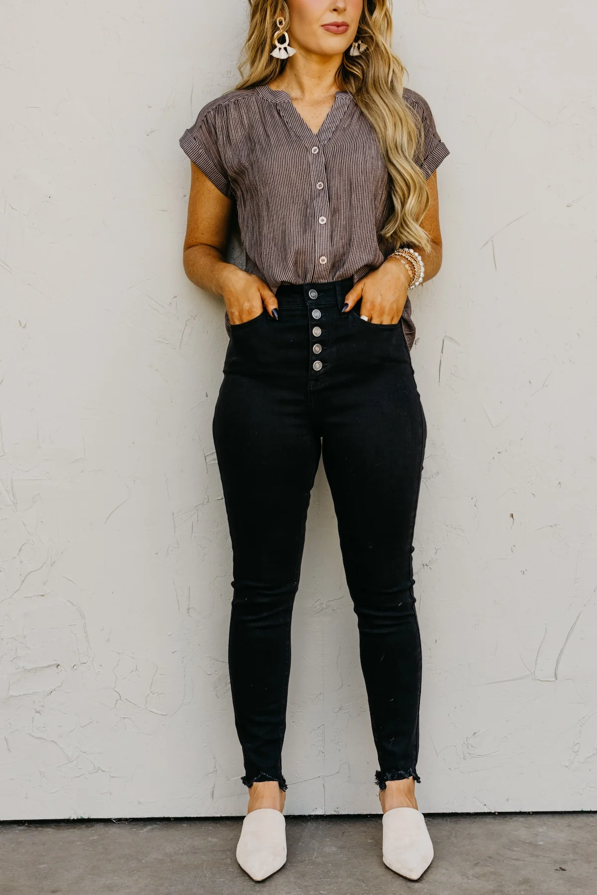 Kan Can 11 Inch High Rise Button Skinny Denim - Image 6