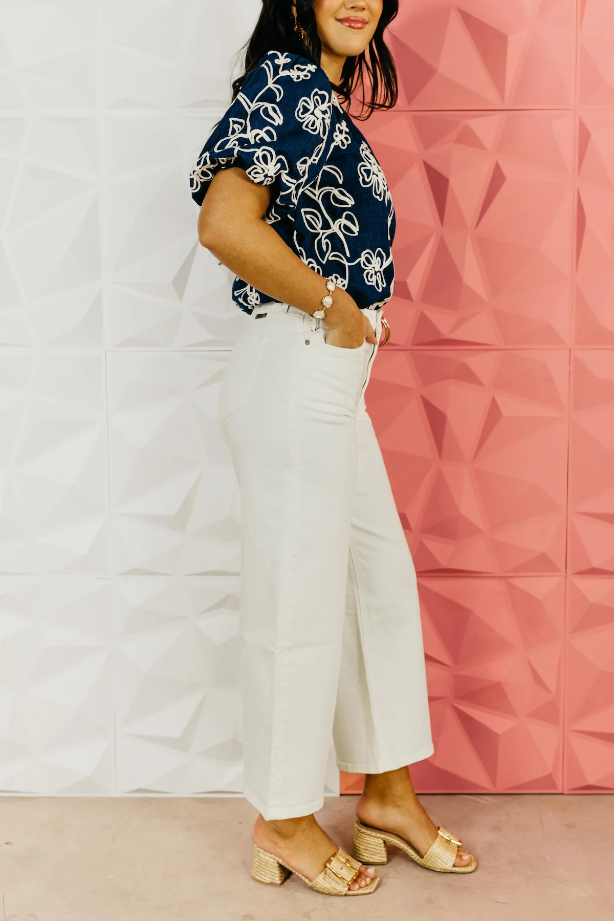 Kan Can Denim | Cream Cropped Wide Leg Tab Denim - Image 4