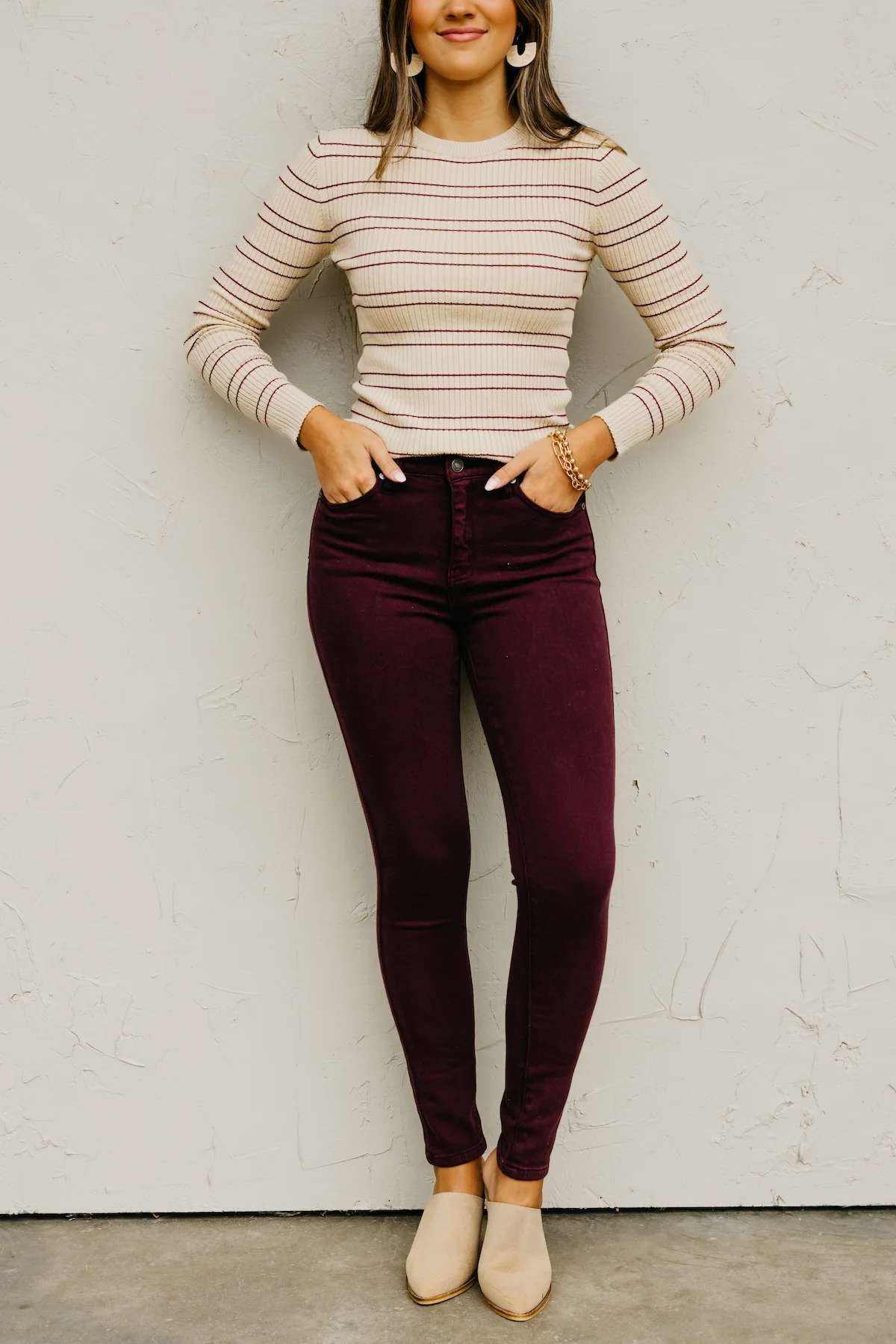 Kan Can Denim | Gemma 10 Inch High Rise Skinny Denim - Burgundy - Image 2