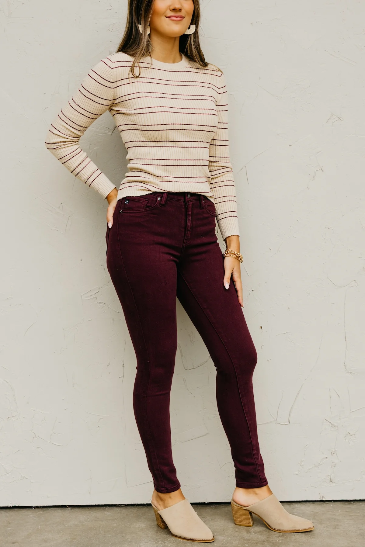 Kan Can Denim | Gemma 10 Inch High Rise Skinny Denim - Burgundy - Image 3