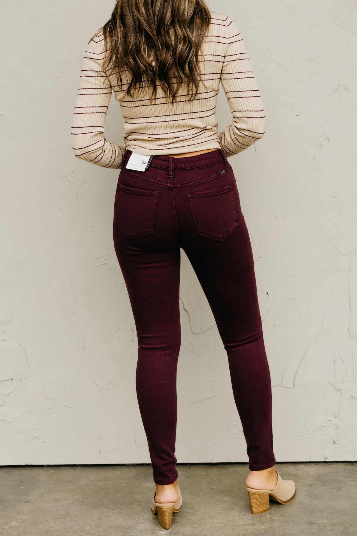 Kan Can Denim | Gemma 10 Inch High Rise Skinny Denim - Burgundy - Image 4