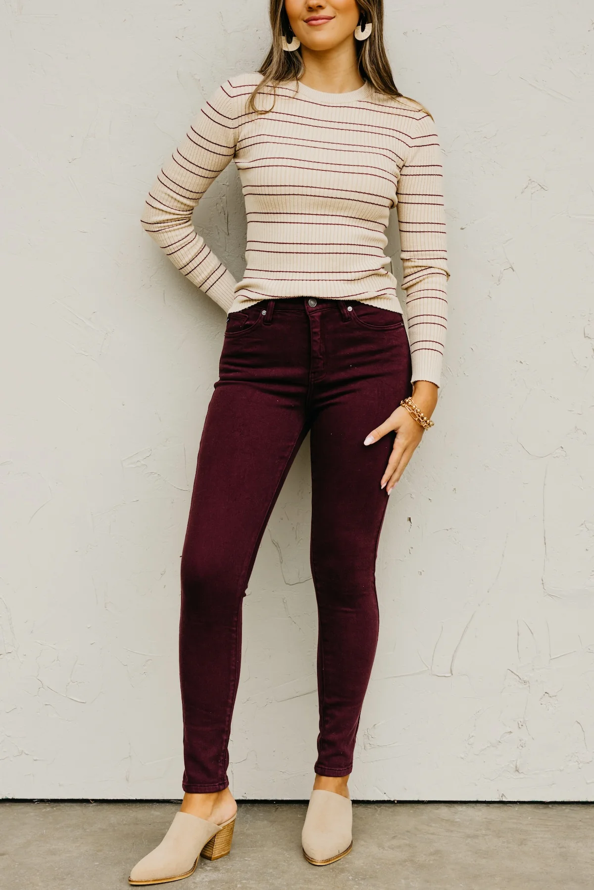Kan Can Denim | Gemma 10 Inch High Rise Skinny Denim - Burgundy - Image 5