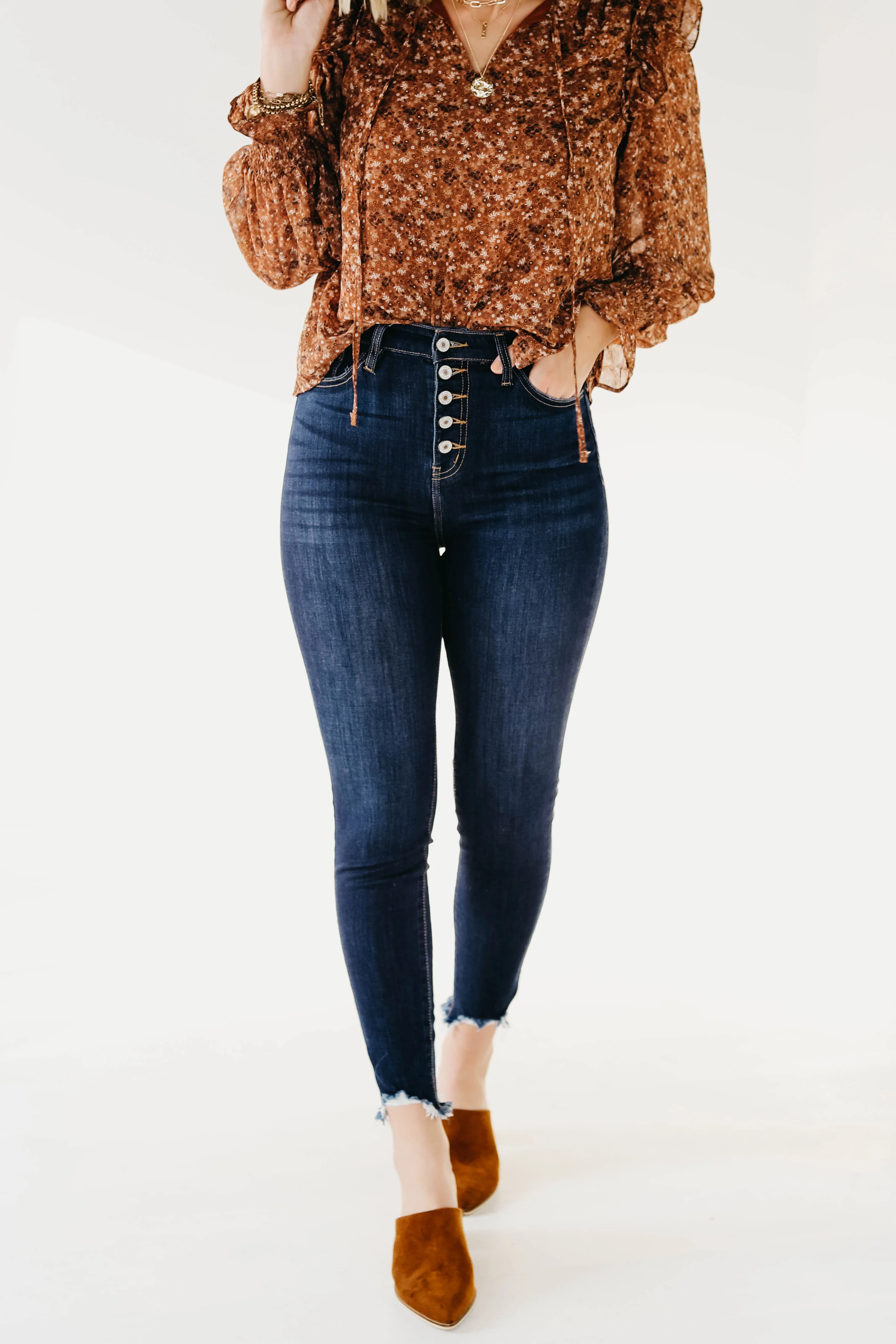 Kan Can 11 inch Button Front Dark Skinny Denim - Image 37