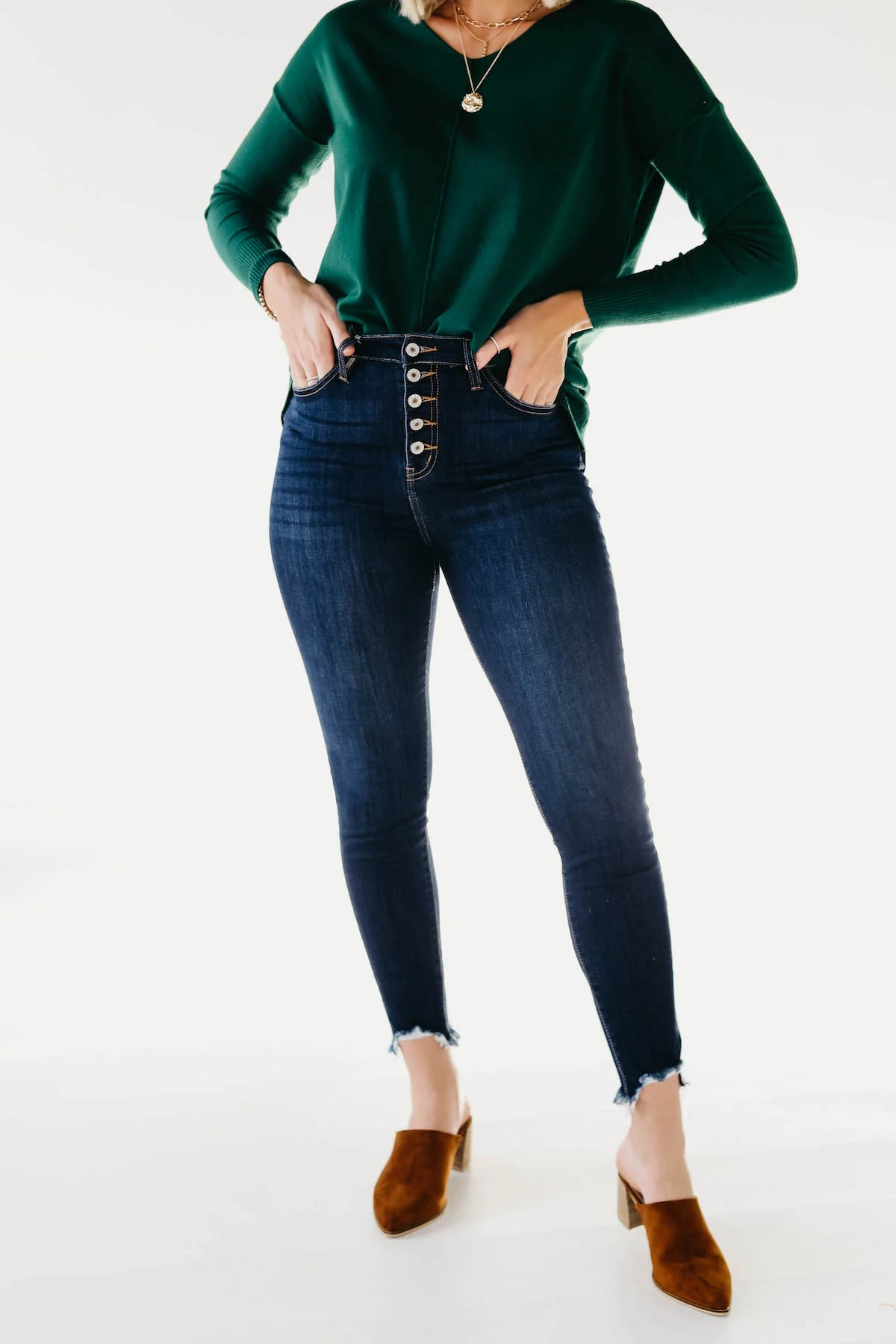 Kan Can 11 inch Button Front Dark Skinny Denim - Image 38