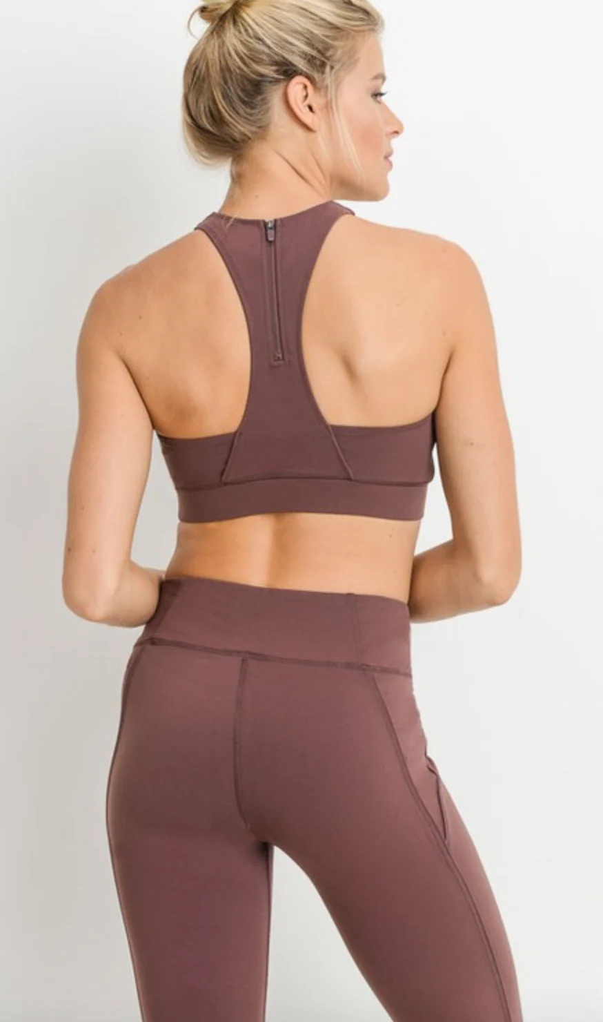 MESH PANEL RACER BACK WITH ZIPPER BACK SPORTS BRA -(Final Sale) - Image 3
