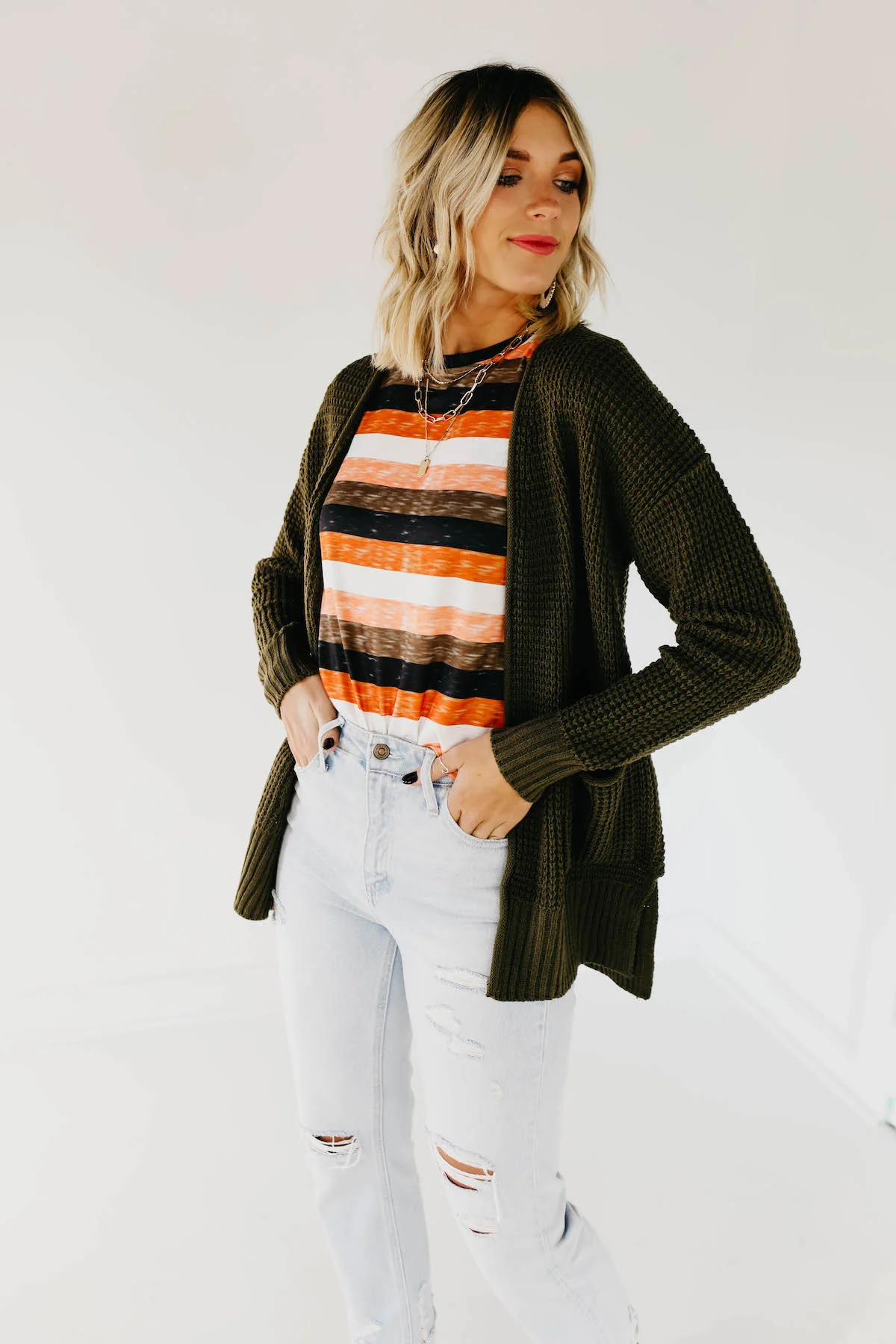 The Adele Waffle Cardigan - Dusty Olive - Image 7