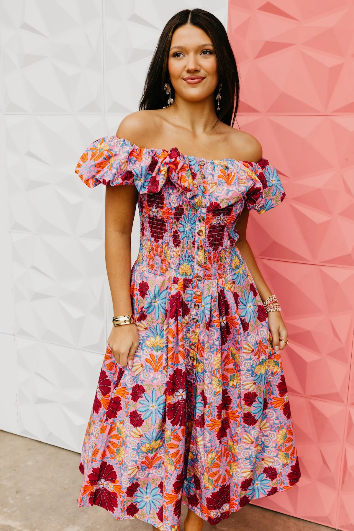 The Aden Floral Smocked Midi Dress - Image 7
