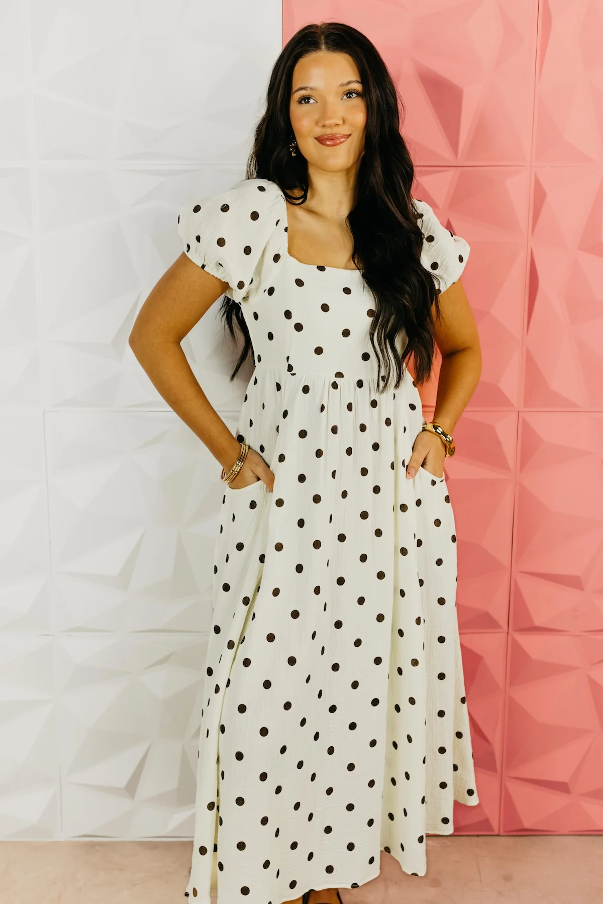 The Alyssa Polka Dot Gauze Midi Dress - Image 5