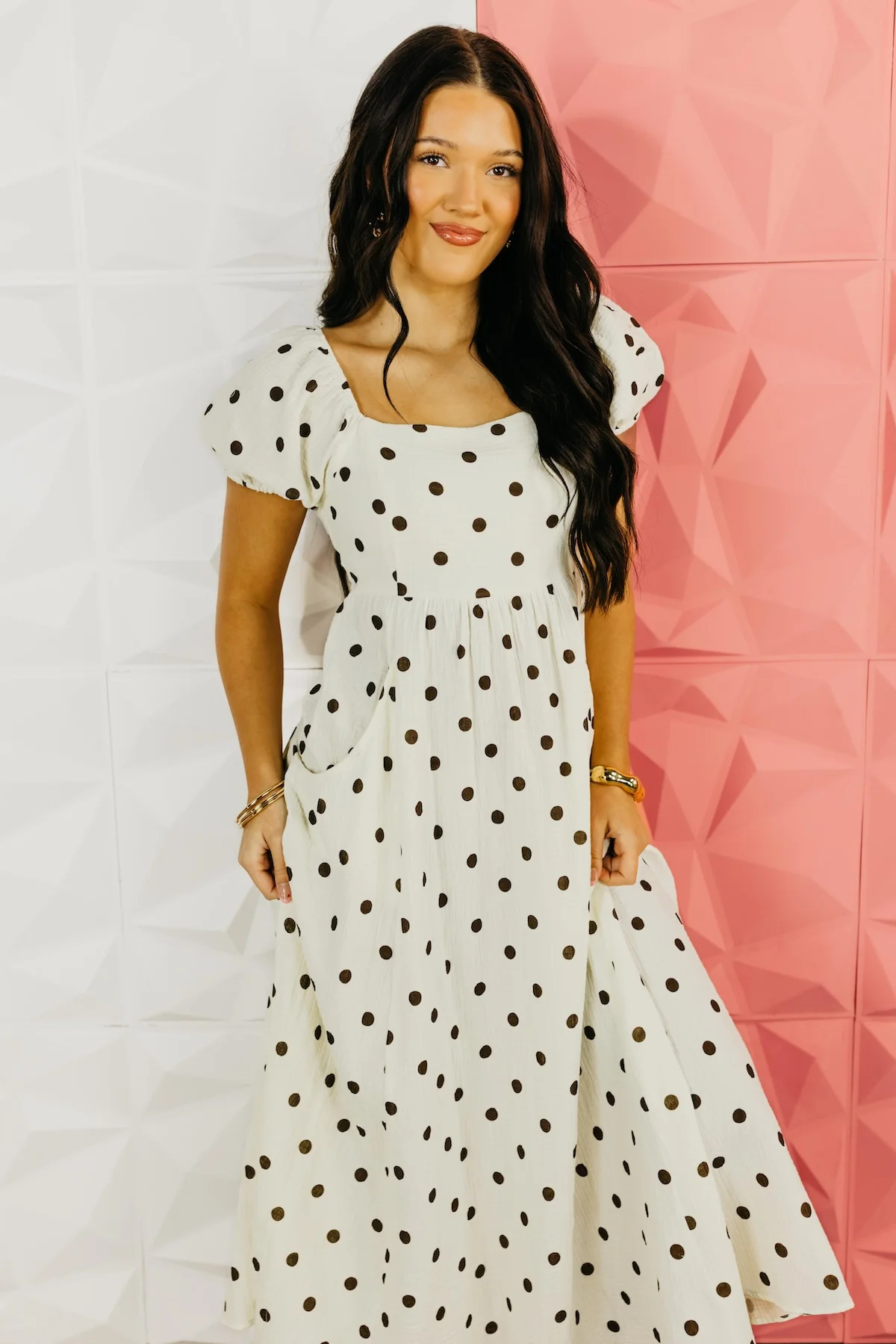 The Alyssa Polka Dot Gauze Midi Dress - Image 7