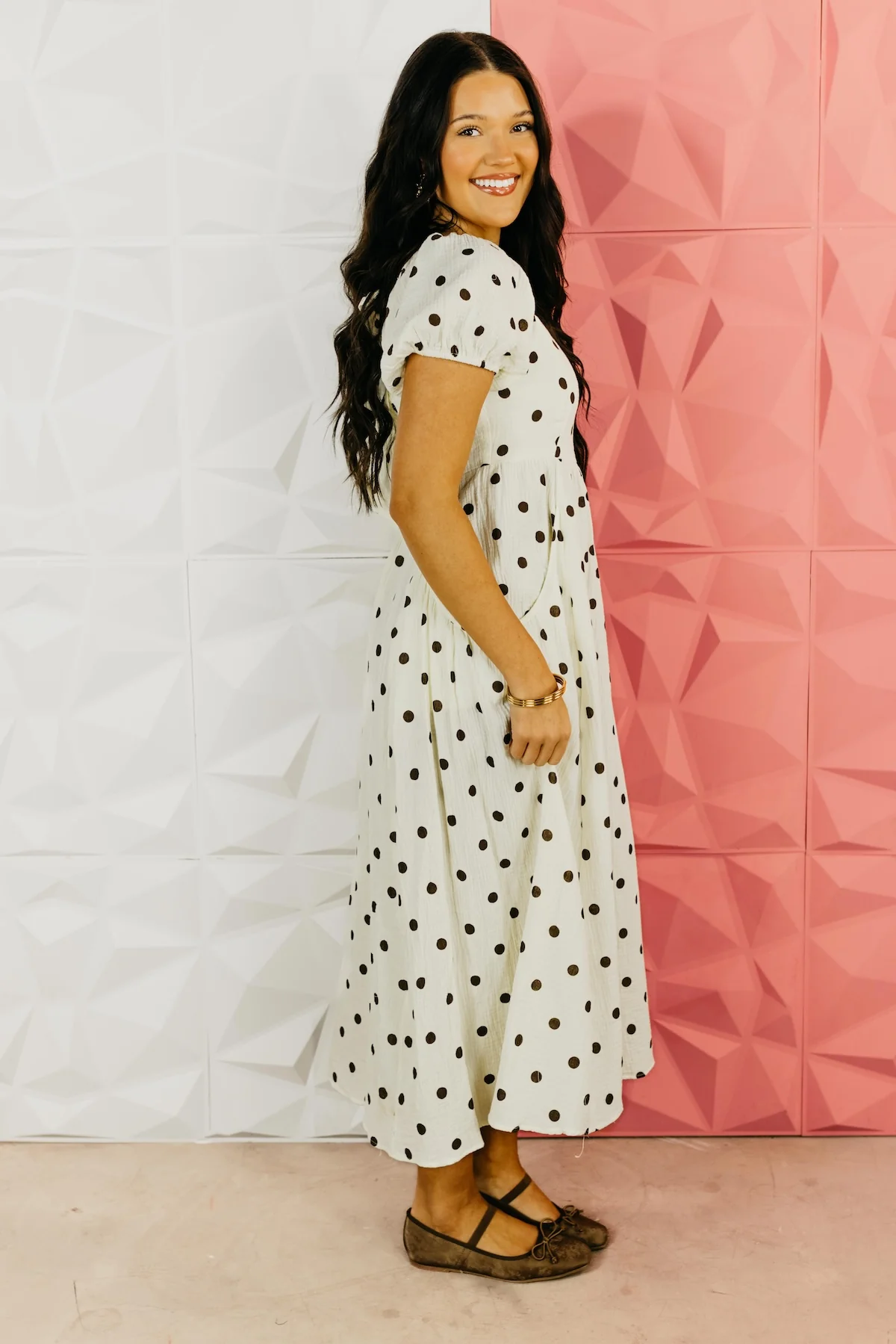 The Alyssa Polka Dot Gauze Midi Dress - Image 8