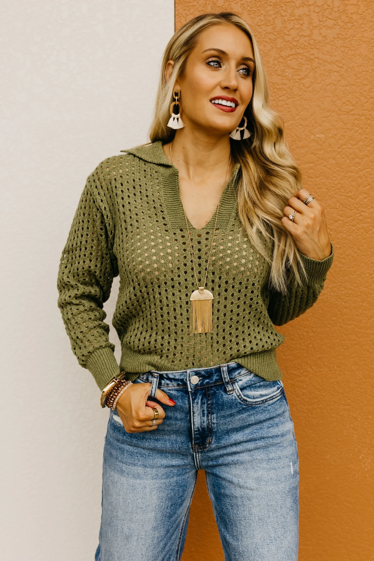 The Amayah Open Knit Popover Sweater - Image 7