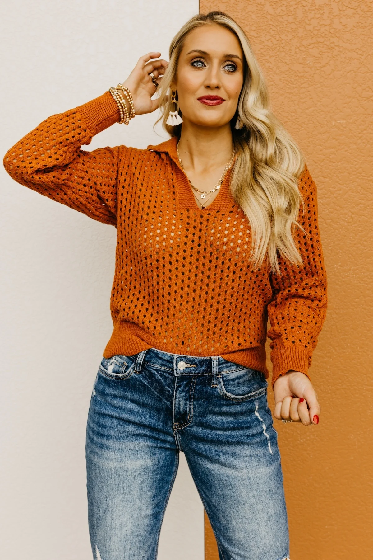 The Amayah Open Knit Popover Sweater - Image 7