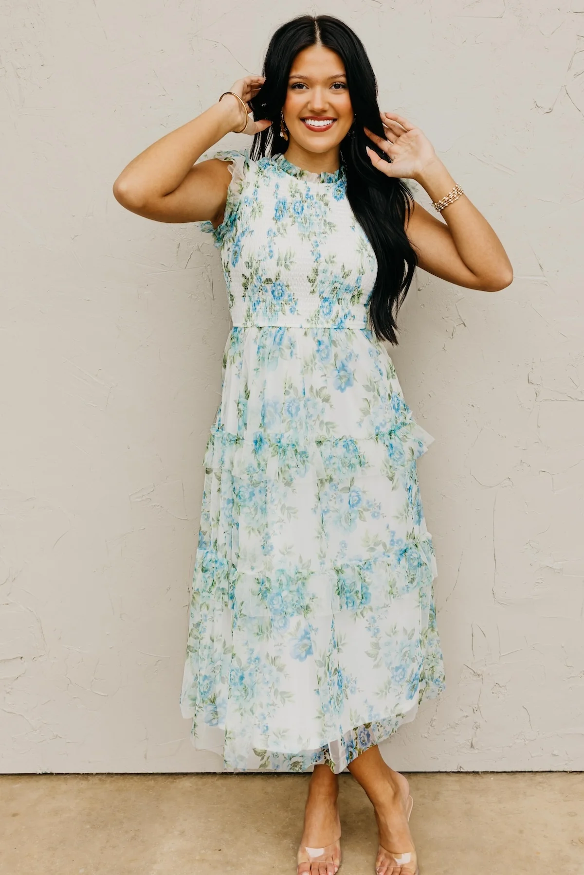 The Amy Floral Tiered Tulle Midi Dress