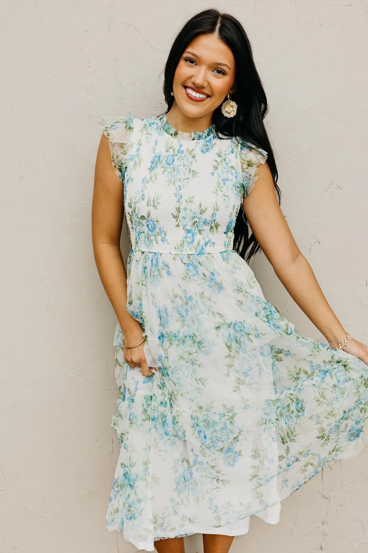 The Amy Floral Tiered Tulle Midi Dress - Image 2