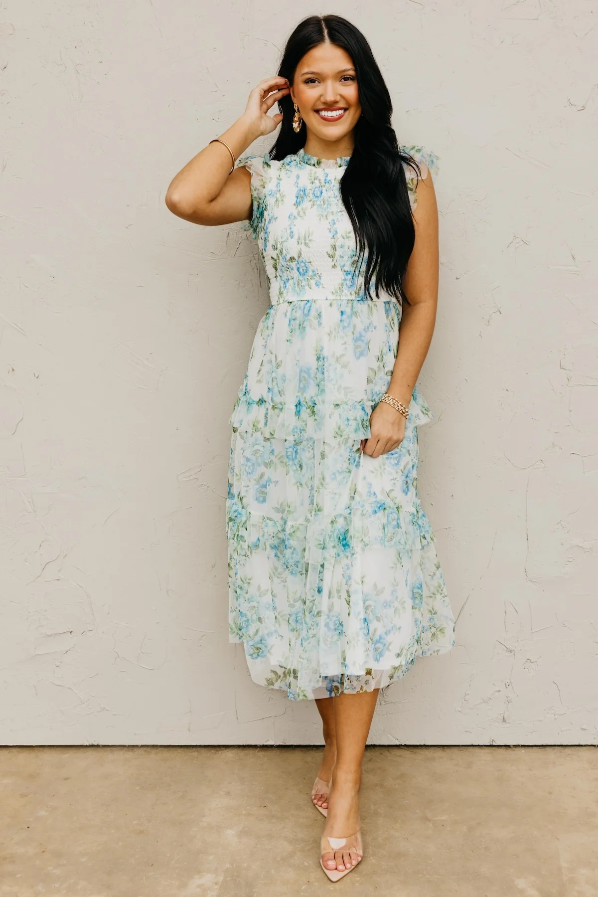 The Amy Floral Tiered Tulle Midi Dress - Image 3