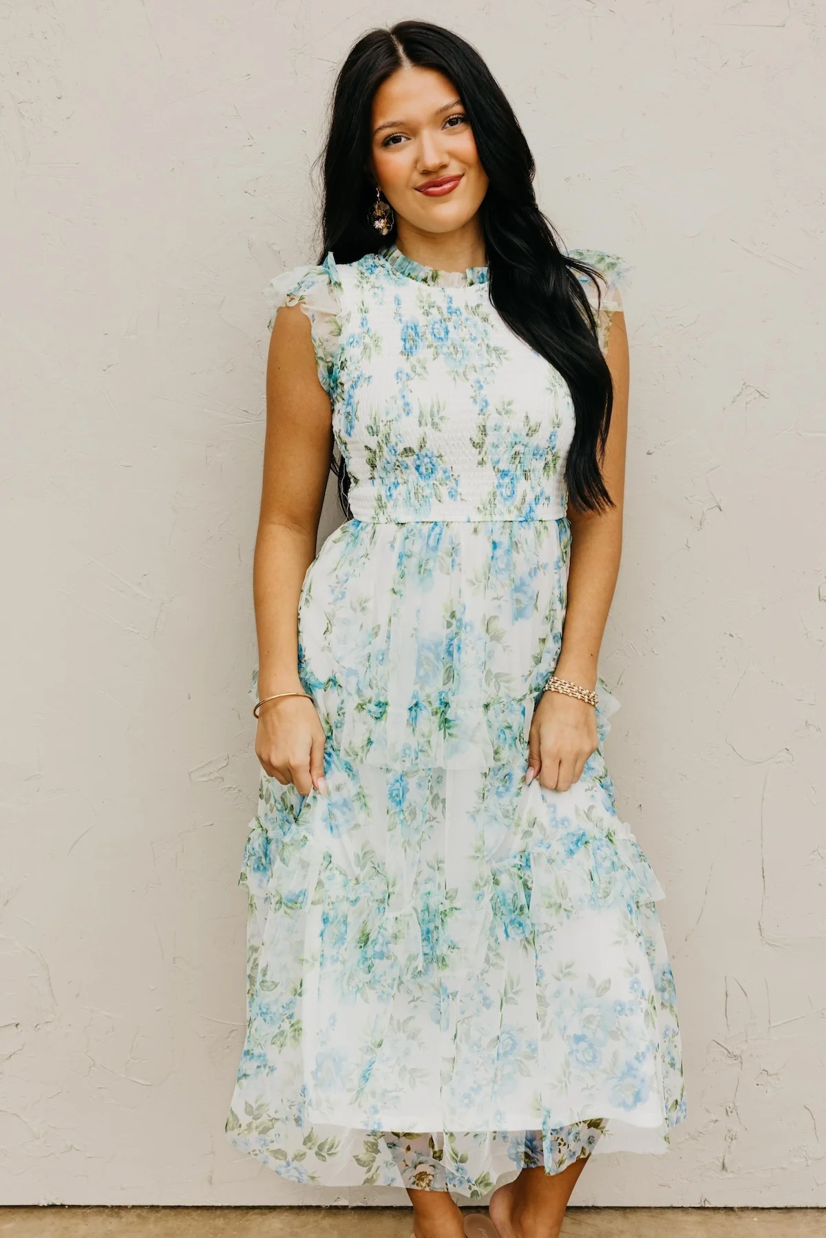 The Amy Floral Tiered Tulle Midi Dress - Image 4