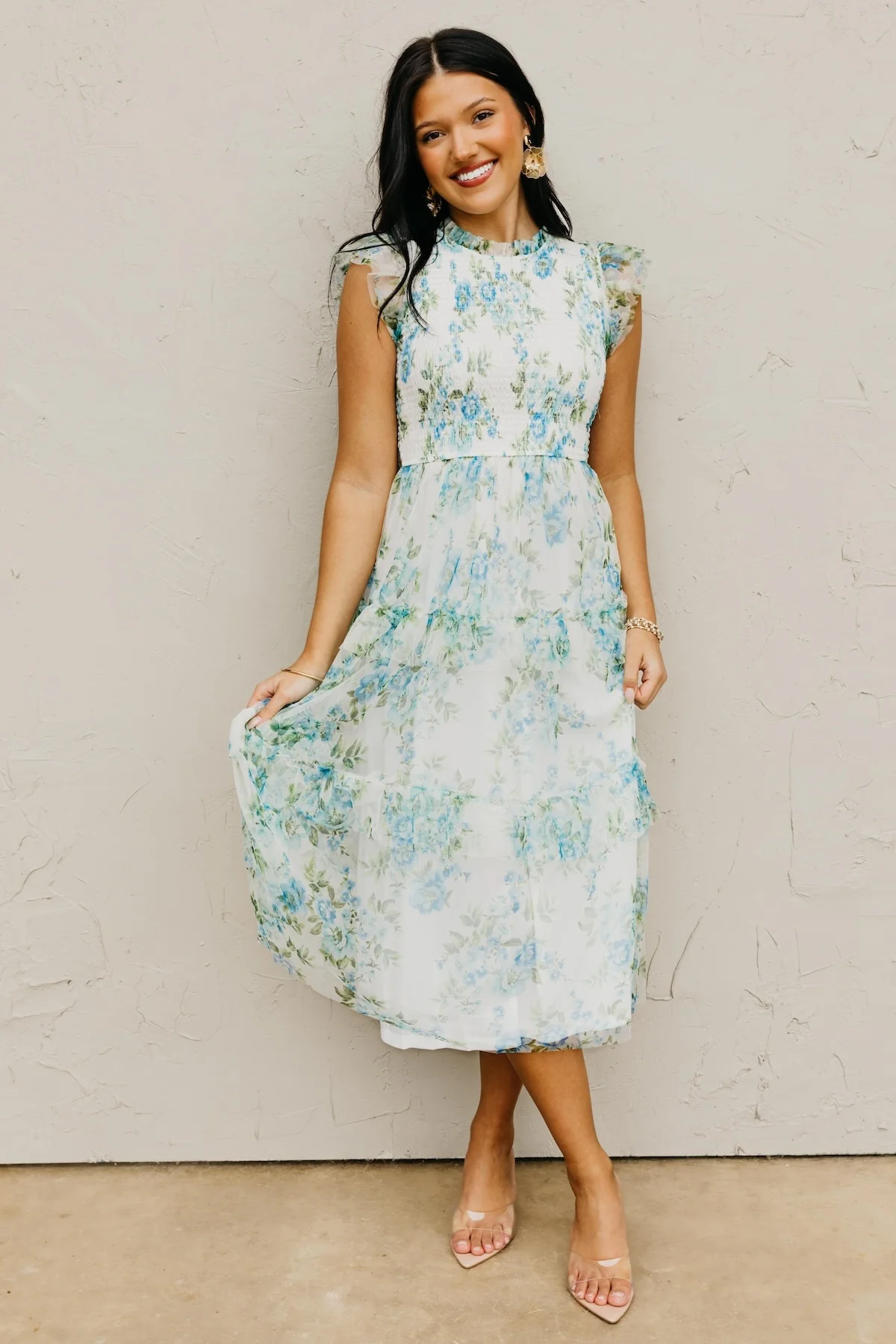 The Amy Floral Tiered Tulle Midi Dress - Image 5