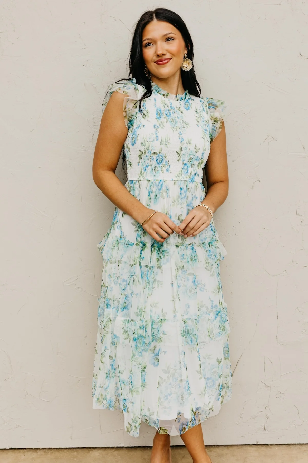 The Amy Floral Tiered Tulle Midi Dress - Image 6