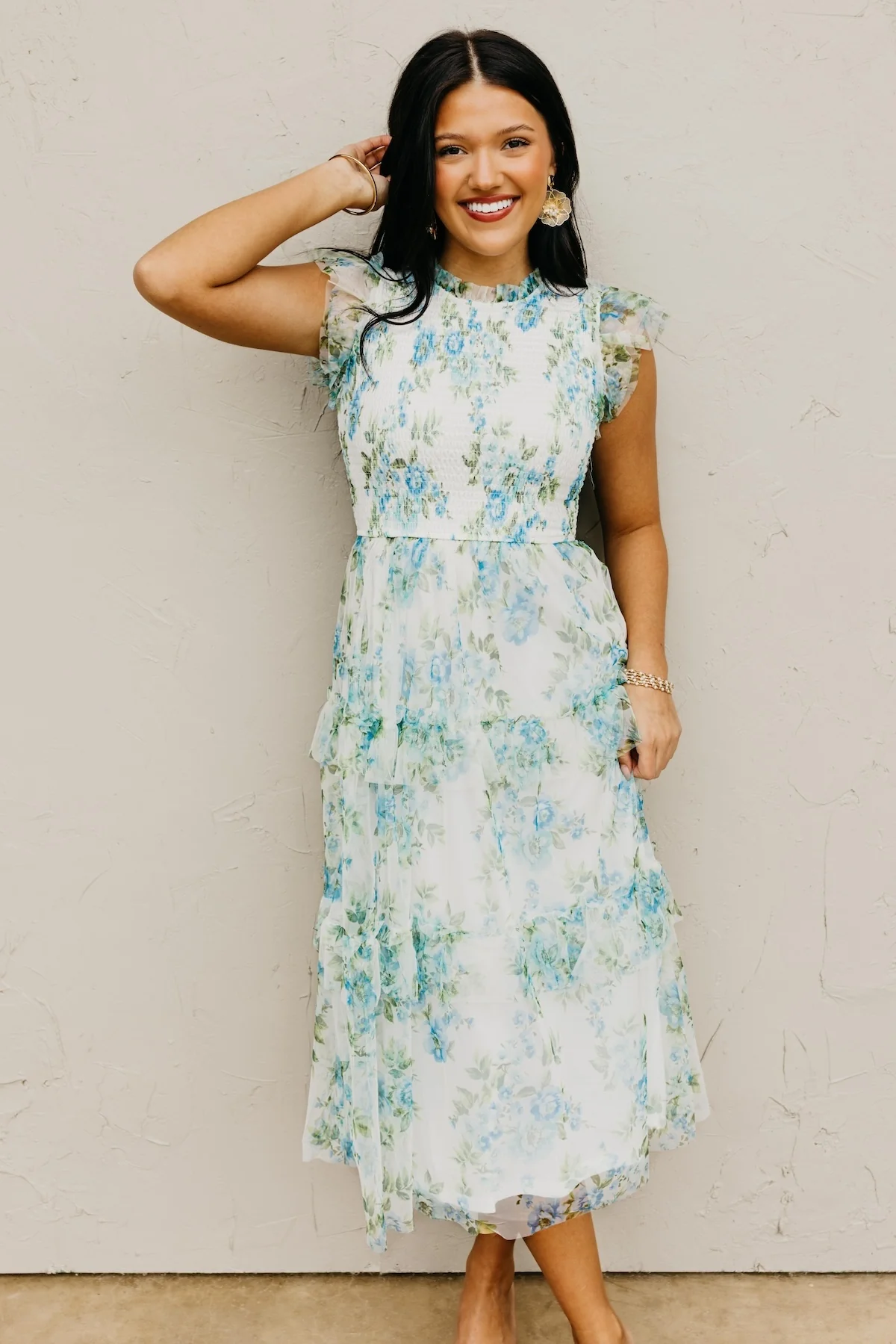 The Amy Floral Tiered Tulle Midi Dress - Image 7