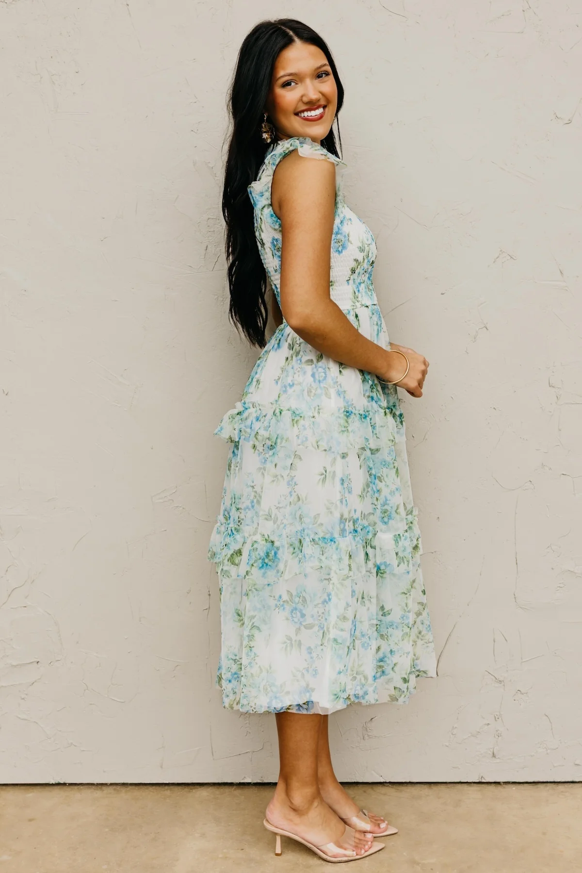 The Amy Floral Tiered Tulle Midi Dress - Image 8