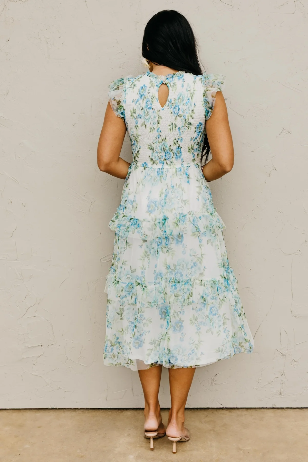 The Amy Floral Tiered Tulle Midi Dress - Image 9