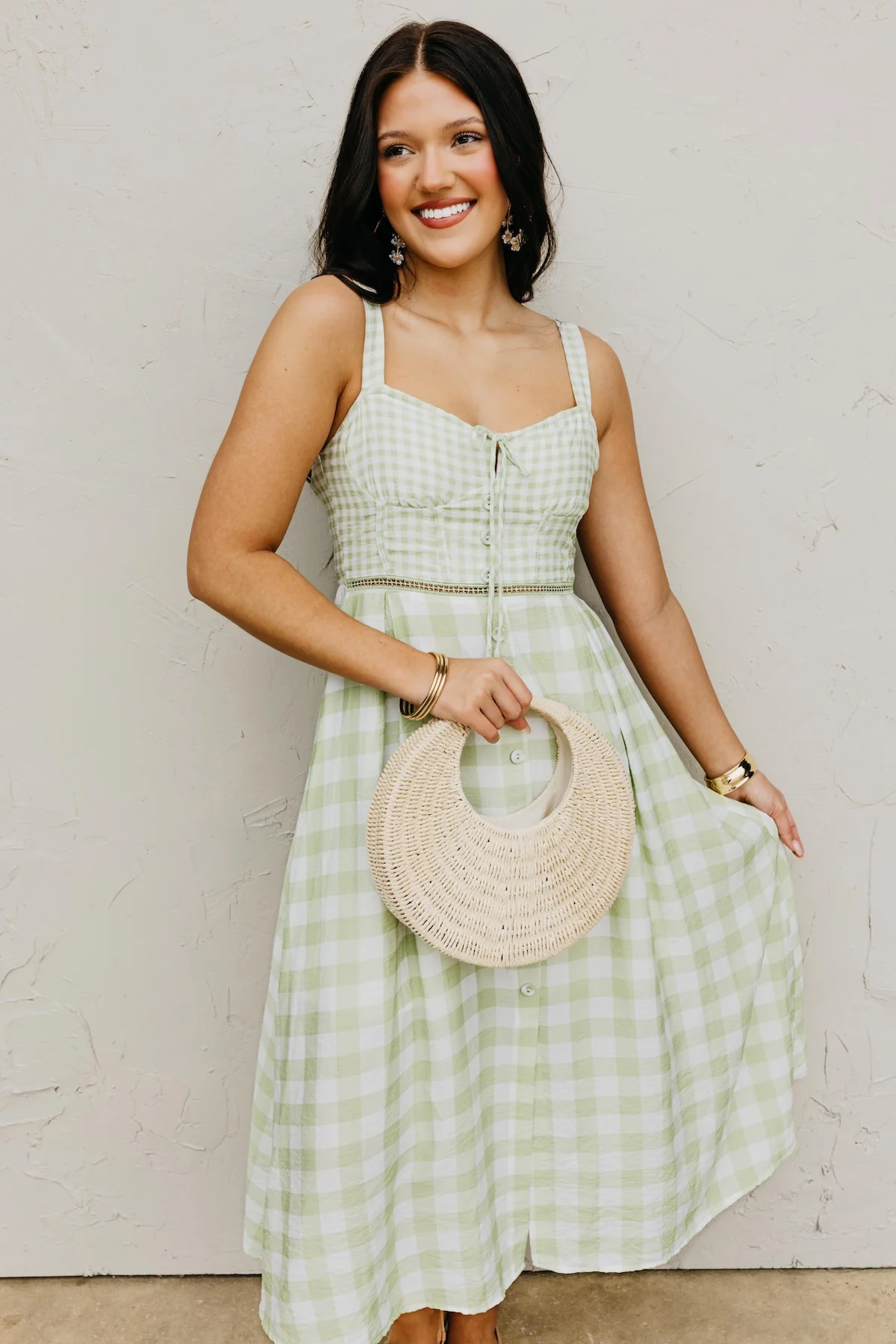 The Angela Plaid Corset Midi Dress