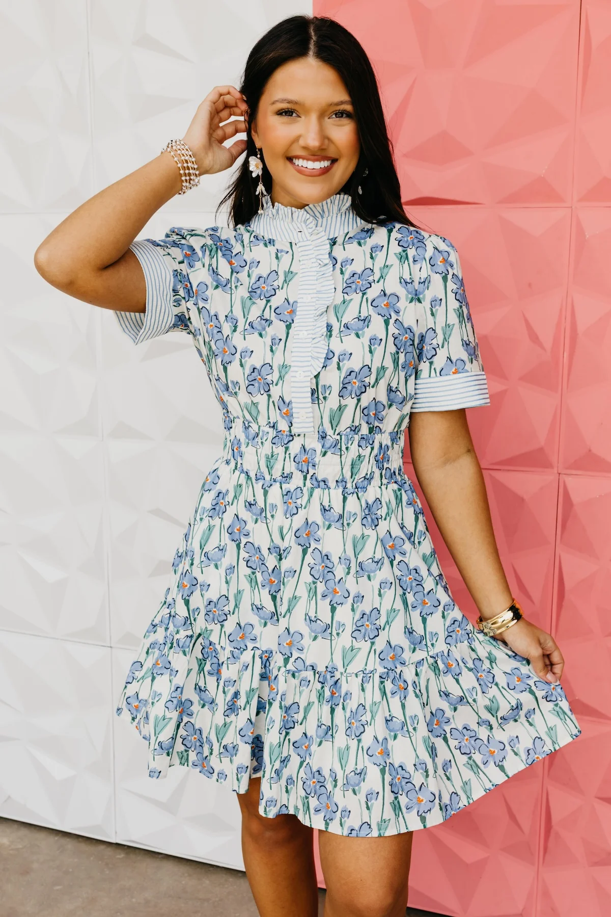 The Asher Ruffle Neck Floral Mini Dress