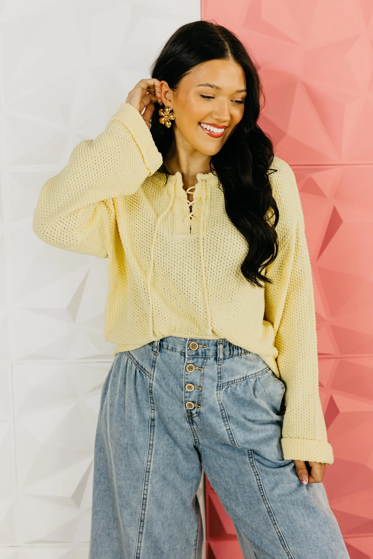The Bentley Lace-Up Floral Back Sweater