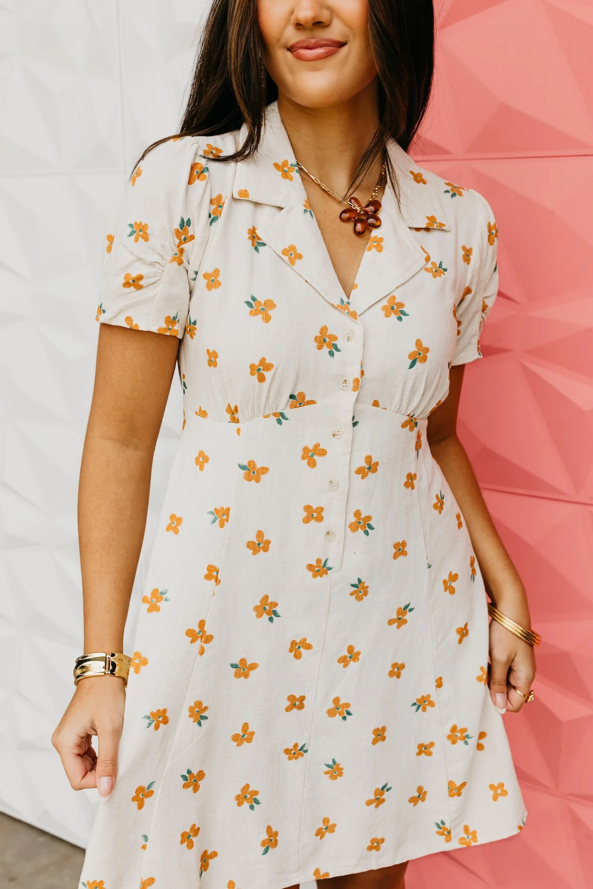 The Brenna Floral Print Collared Linen Mini Dress