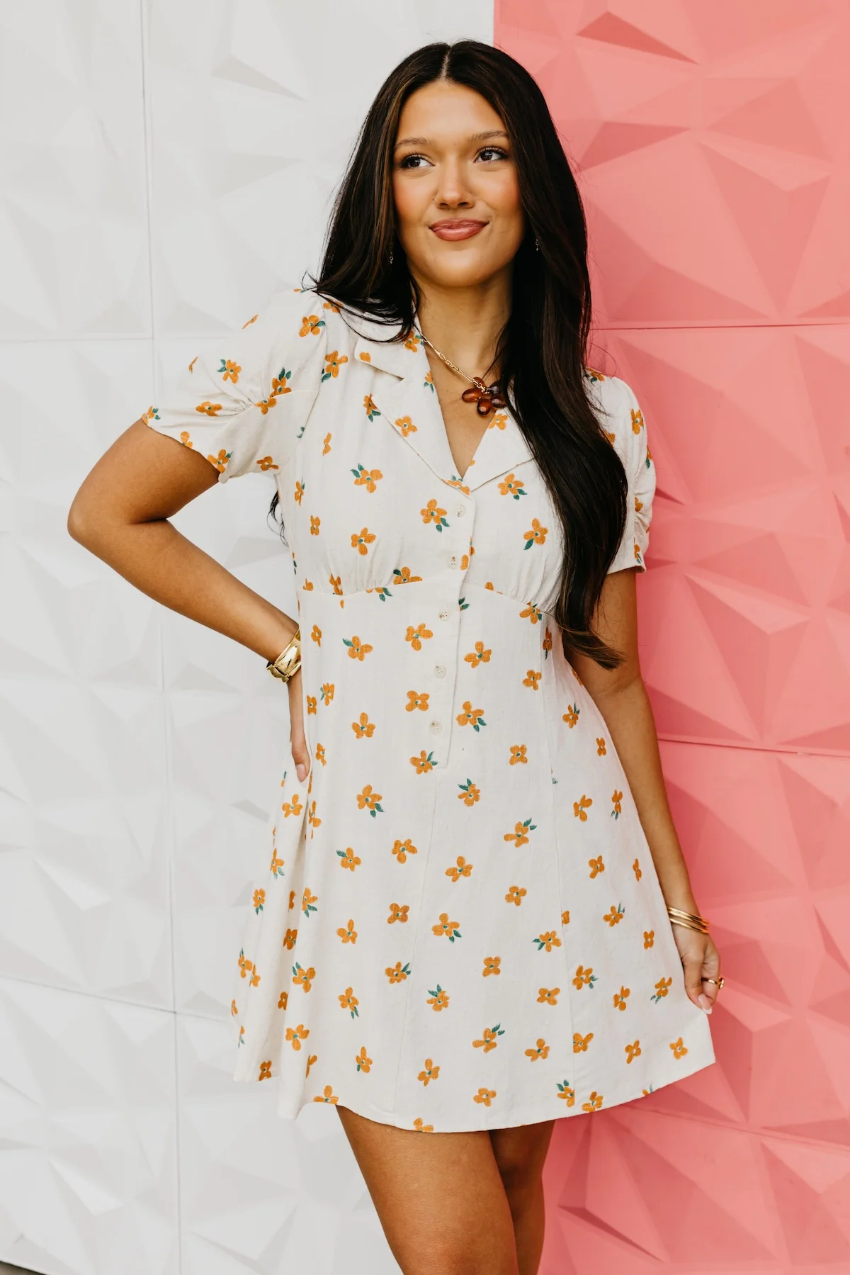 The Brenna Floral Print Collared Linen Mini Dress - Image 4