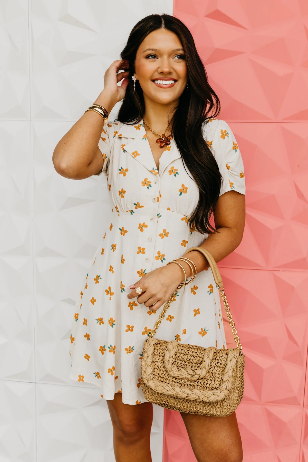 The Brenna Floral Print Collared Linen Mini Dress - Image 7