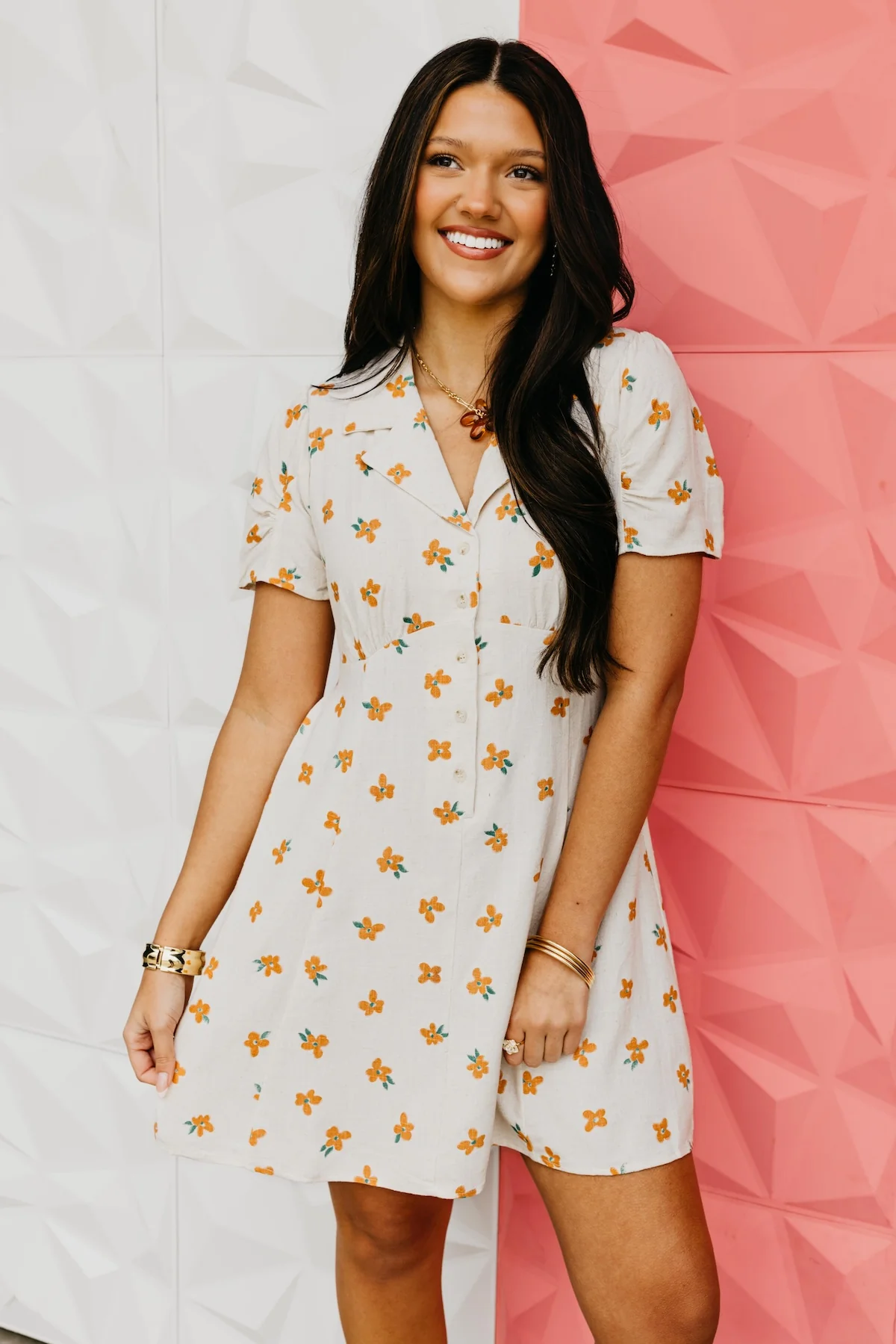 The Brenna Floral Print Collared Linen Mini Dress - Image 9