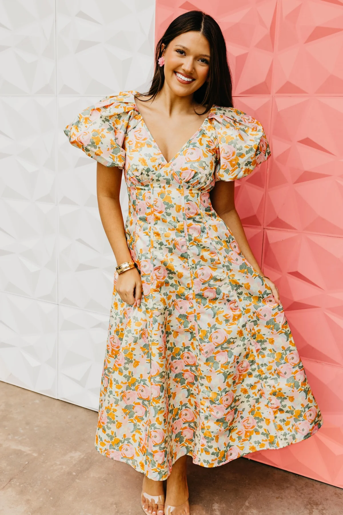 The Brinley Floral Puff Sleeve Maxi Dress
