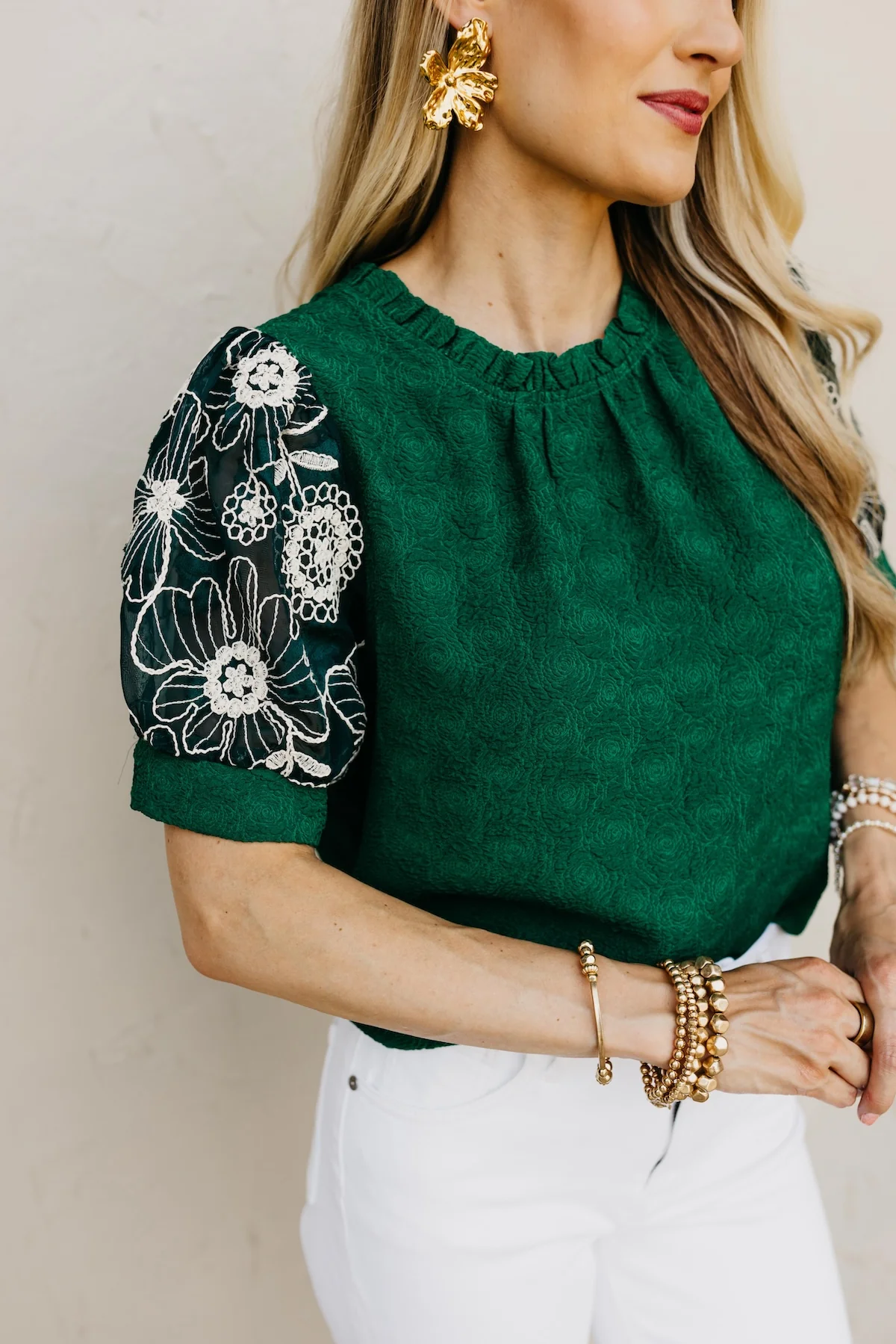The Bristol Embroidered Puff Sleeve Top - Image 3
