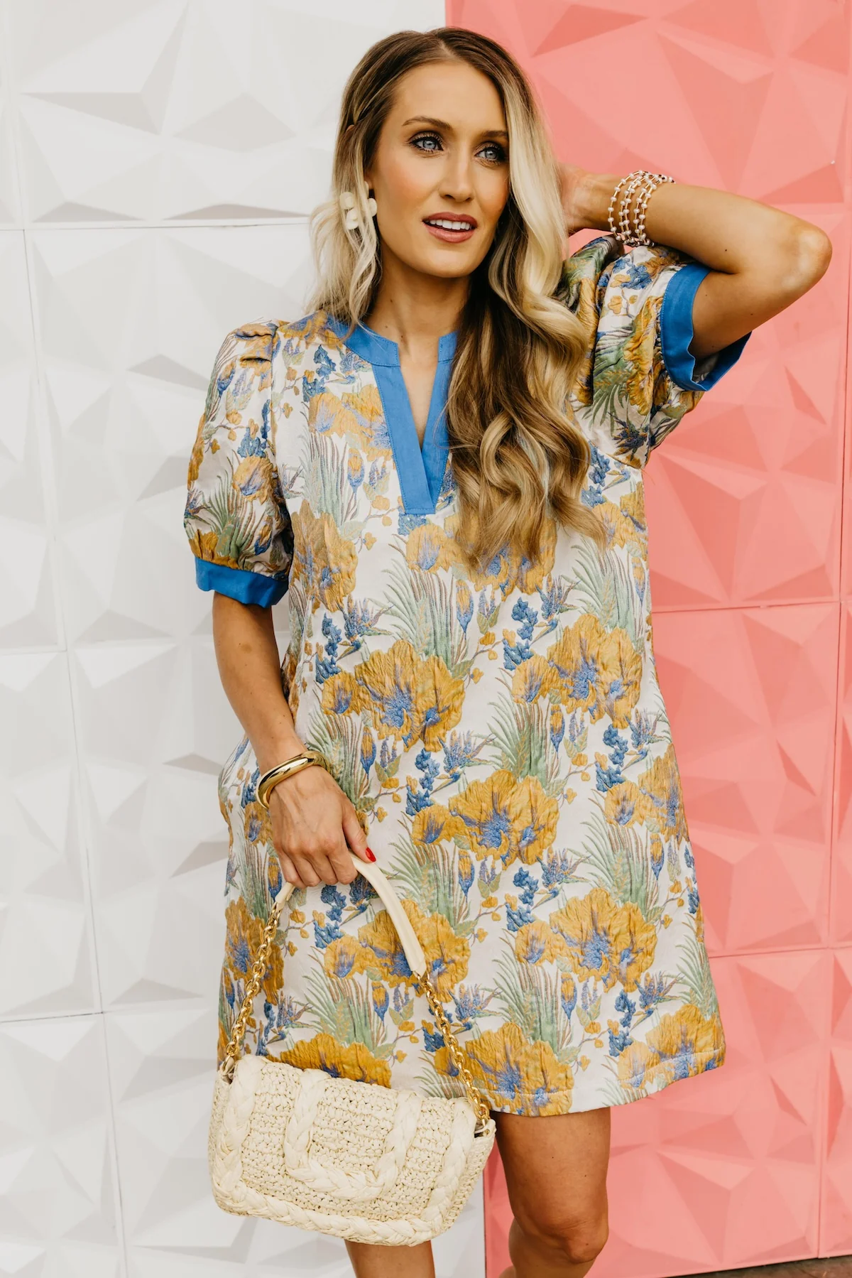 The Caidence Jacquard Floral Shift Mini Dress - Image 4