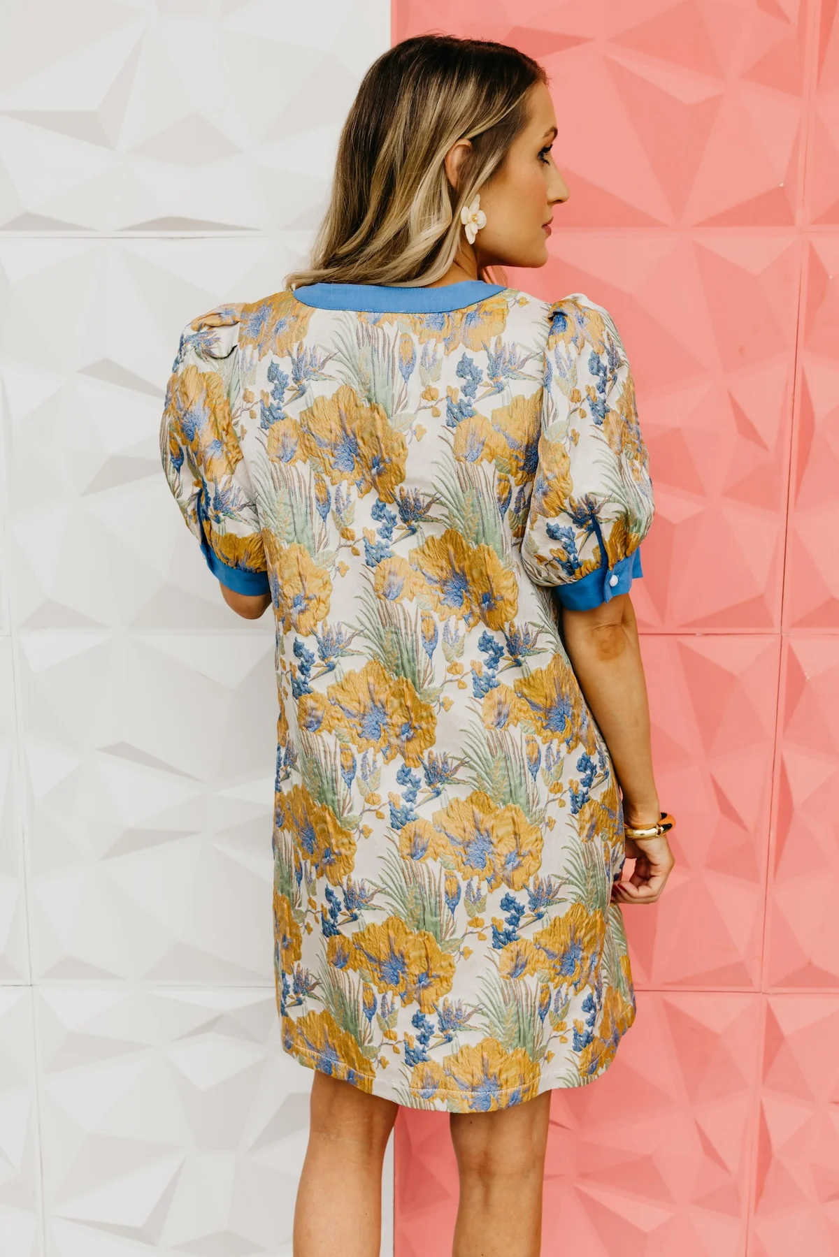 The Caidence Jacquard Floral Shift Mini Dress - Image 6
