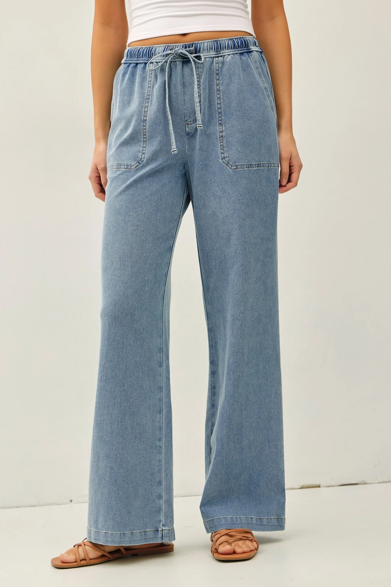 The Charleigh Wide Leg Chambray Pants - Image 3