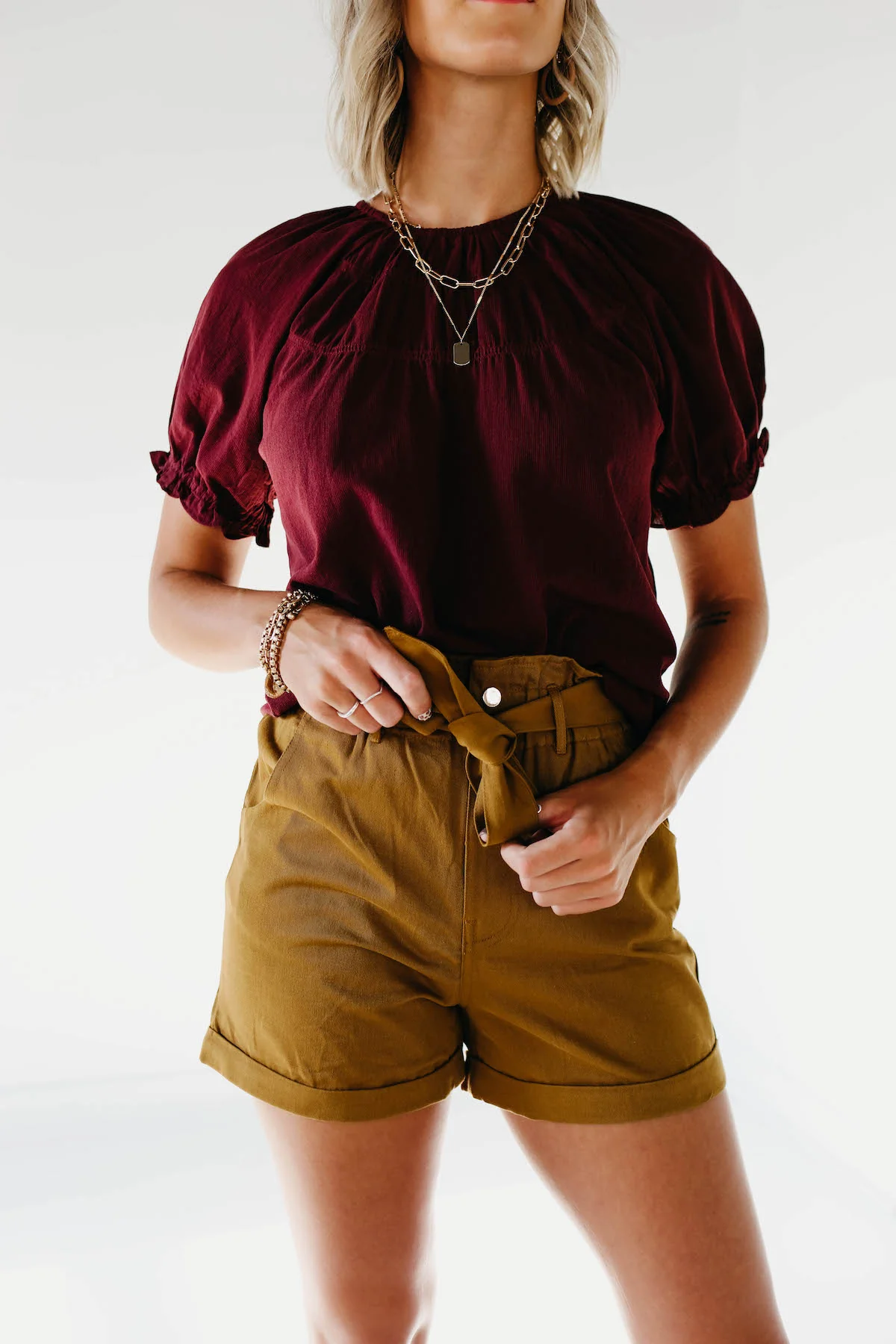 The Clare Paperbag Shorts - Camel - Image 6