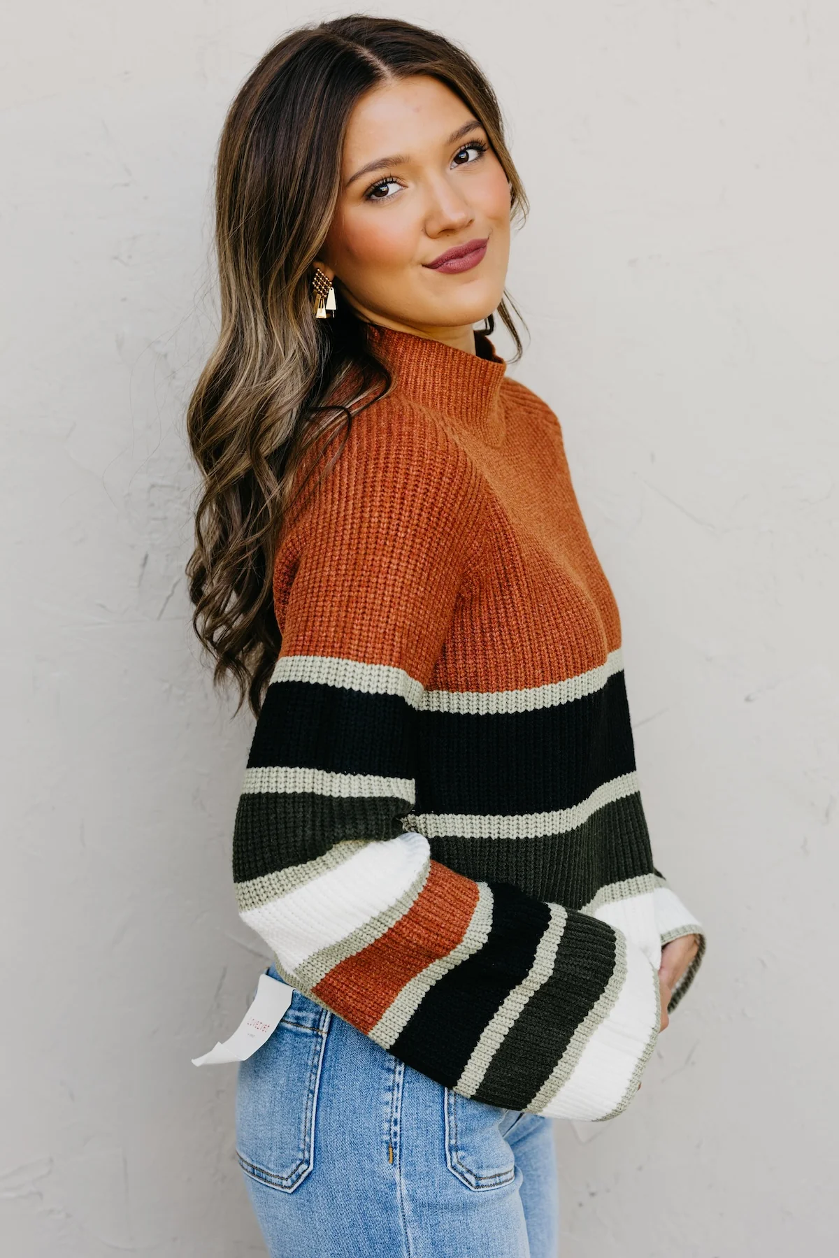 The Cora Striped Mock Neck Sweater - Image 11