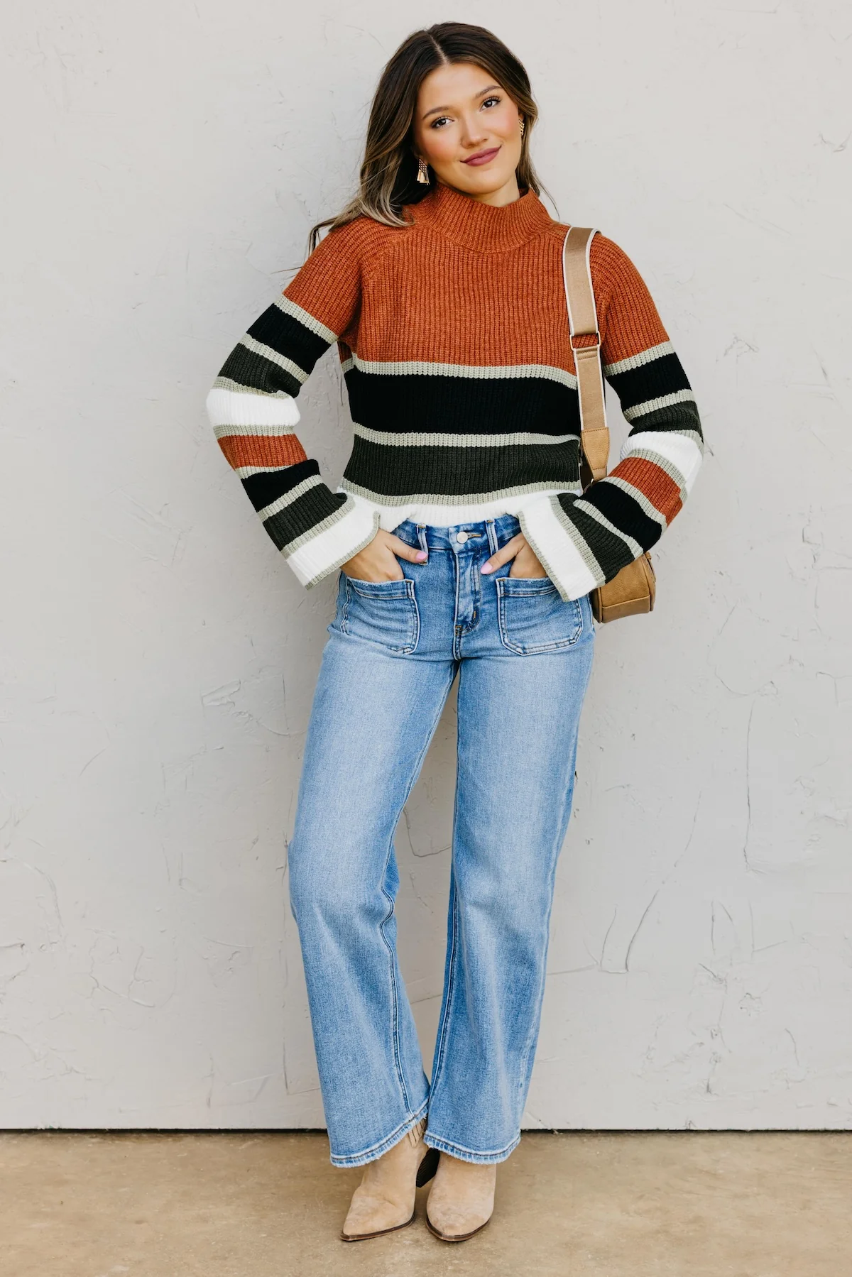 The Cora Striped Mock Neck Sweater - Image 2