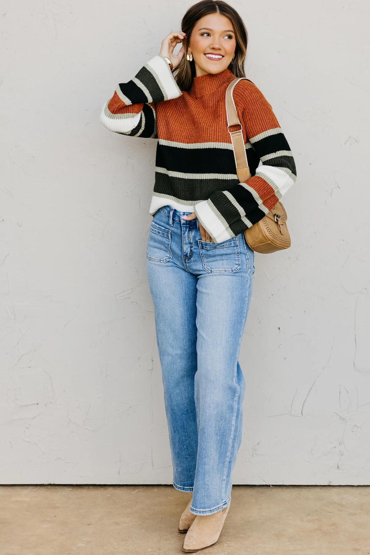 The Cora Striped Mock Neck Sweater - Image 4