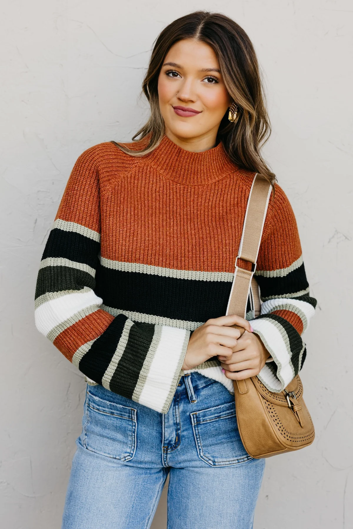 The Cora Striped Mock Neck Sweater - Image 5