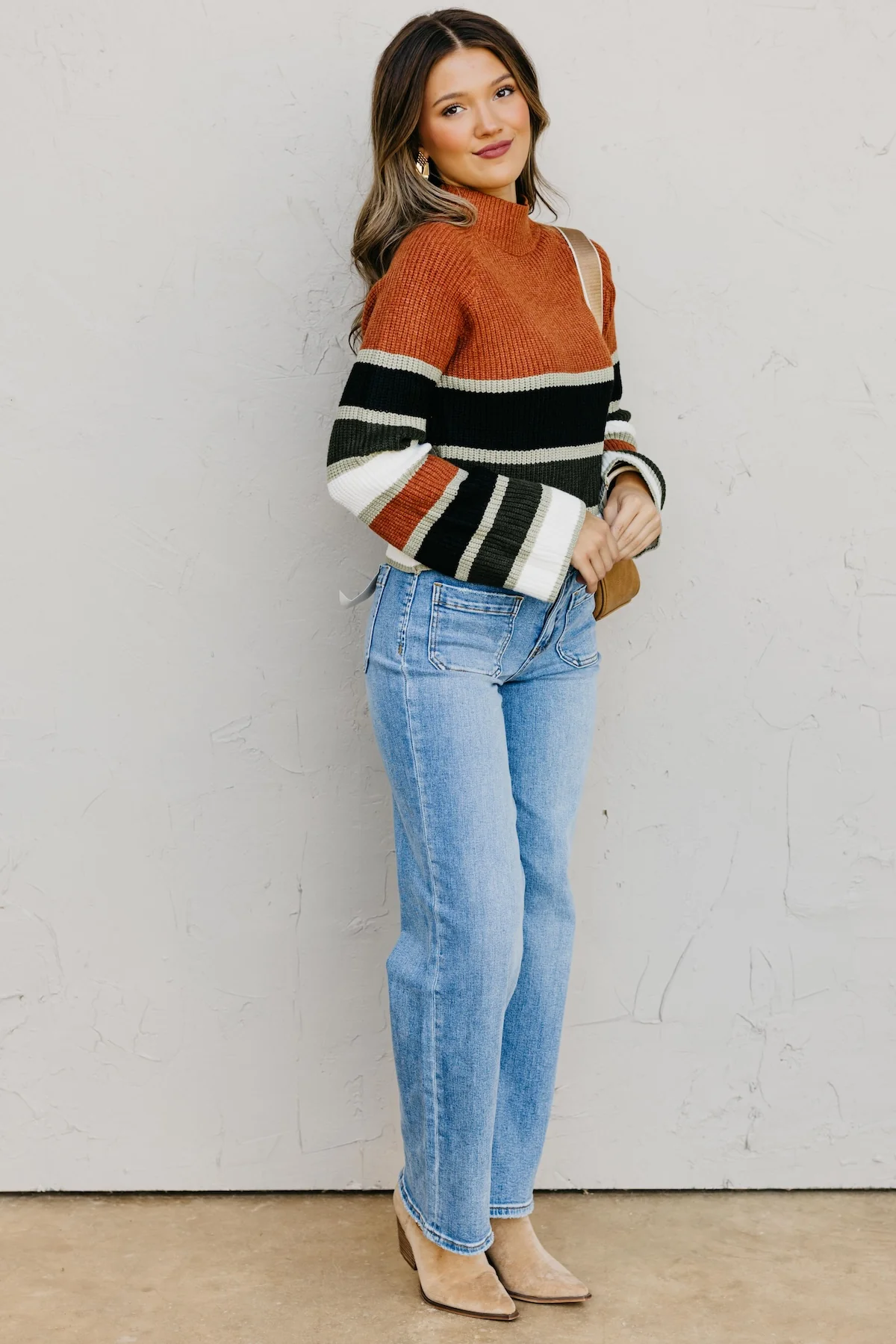The Cora Striped Mock Neck Sweater - Image 6